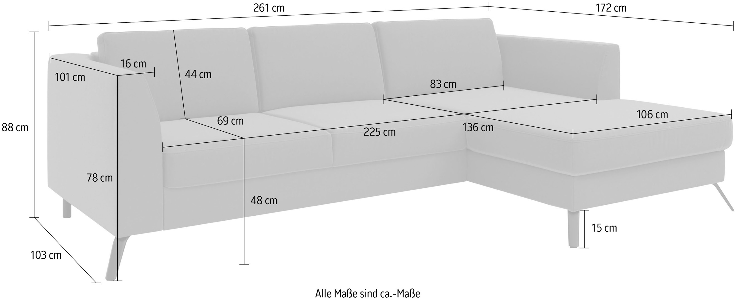 sit&more Ecksofa »Olsen L-Form«, inklusive Sitztiefenverstellung, wahlweise mit Bettfunktion, 15cm hoch
