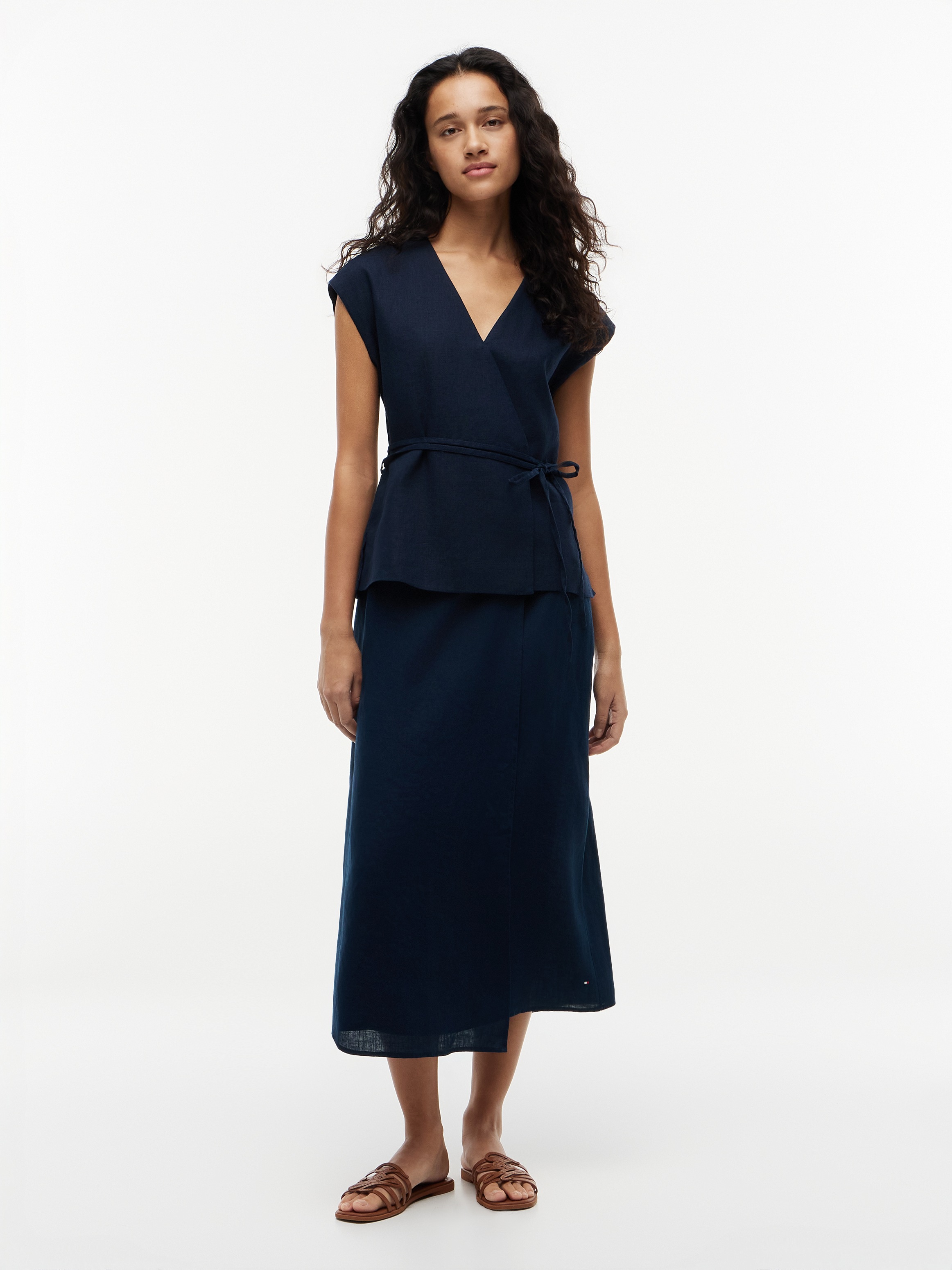 Tommy Hilfiger Wickelbluse »ESS LINEN WRAP TIE NS VEST« Materialmix, Bindeband