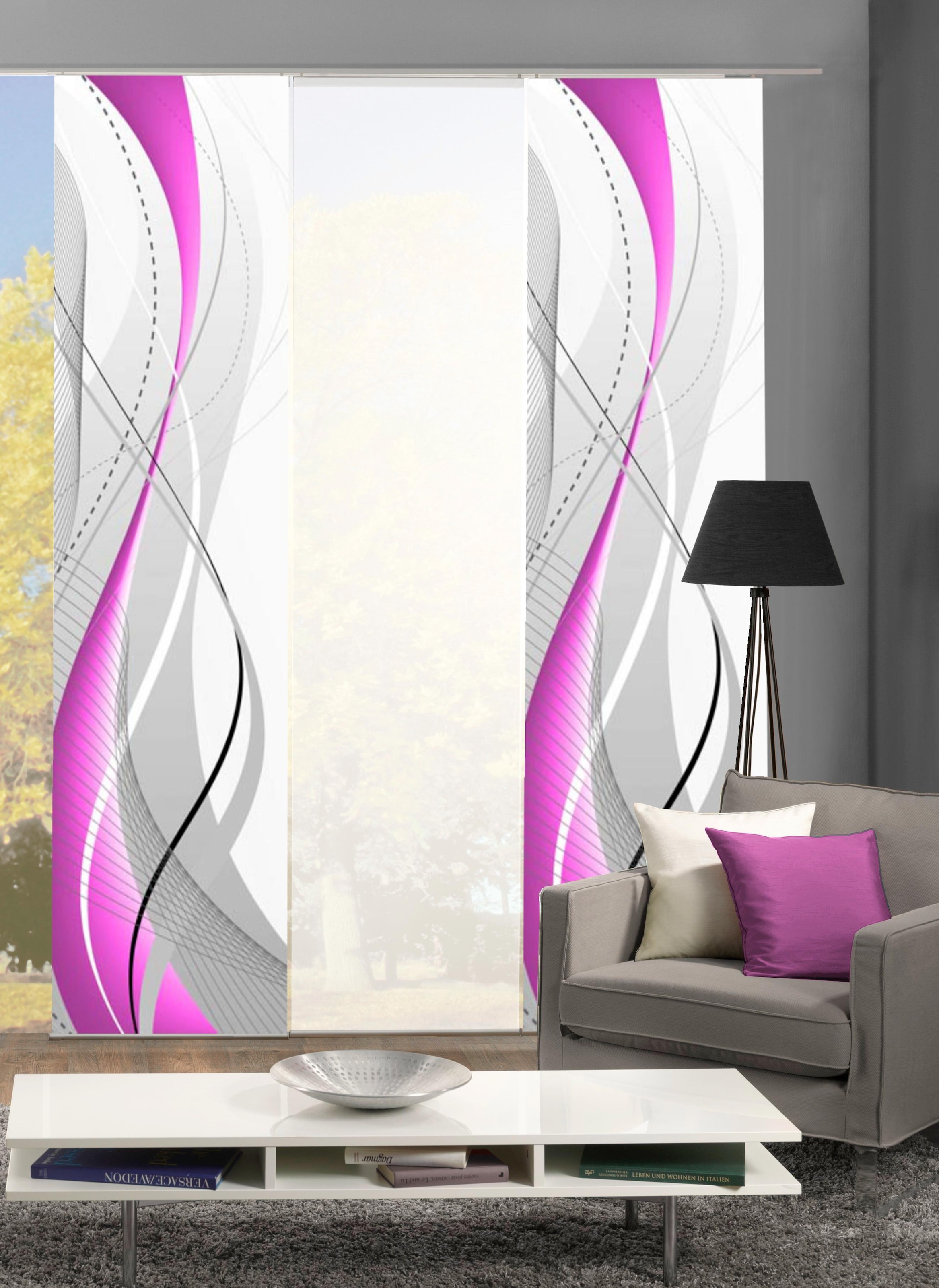 HOME WOHNIDEEN Schiebegardine "WUXi" Klettband 3 Stk. tlg. HxB: 245x60, ink günstig online kaufen