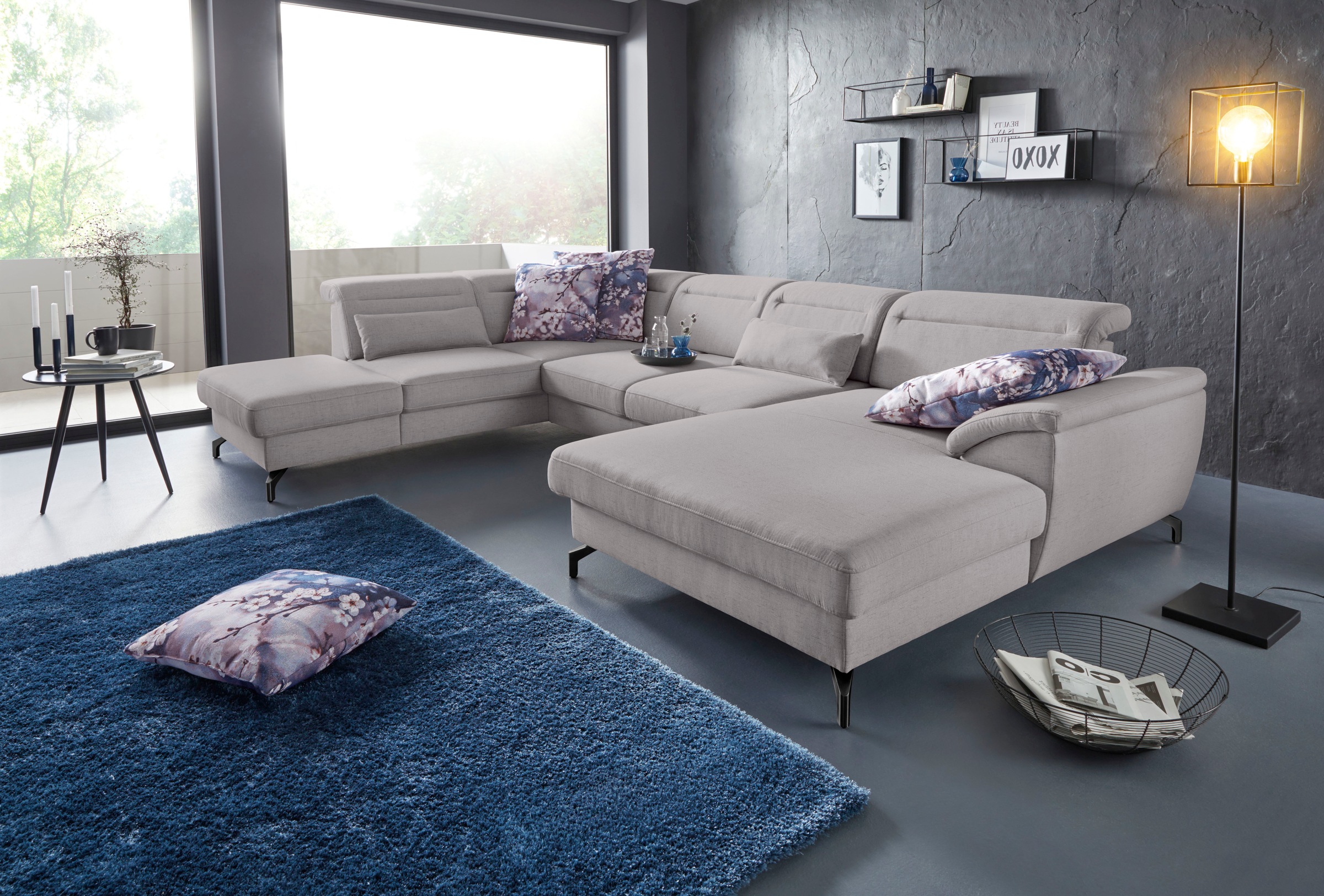 sit&more Wohnlandschaft "Percy U-Form" 12 cm Fußhöhe, Sitztiefenverstellung, wahlweise in 2 Fußfarben