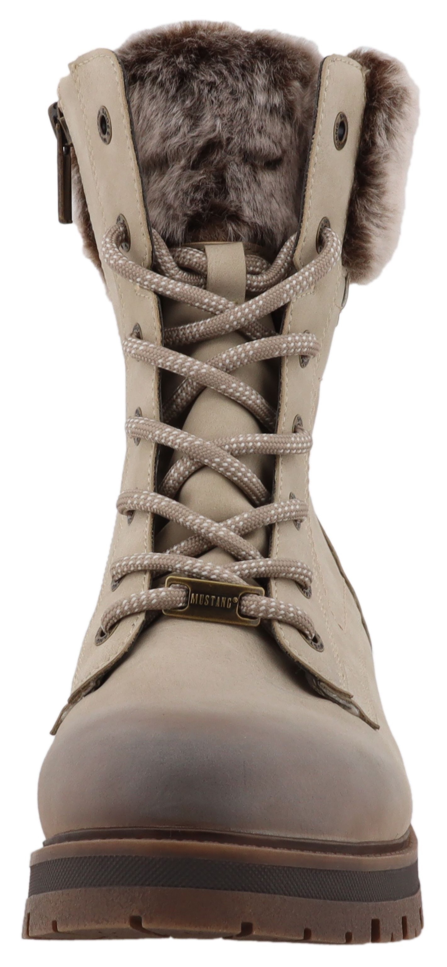 Winterstiefelette MUSTANG SHOES "Darleen", Damen, Gr. 38, beige, Lederimitat, Textil, used, Schuhe Winterstiefelette, Winterboots mit Fellimitatkragen 3