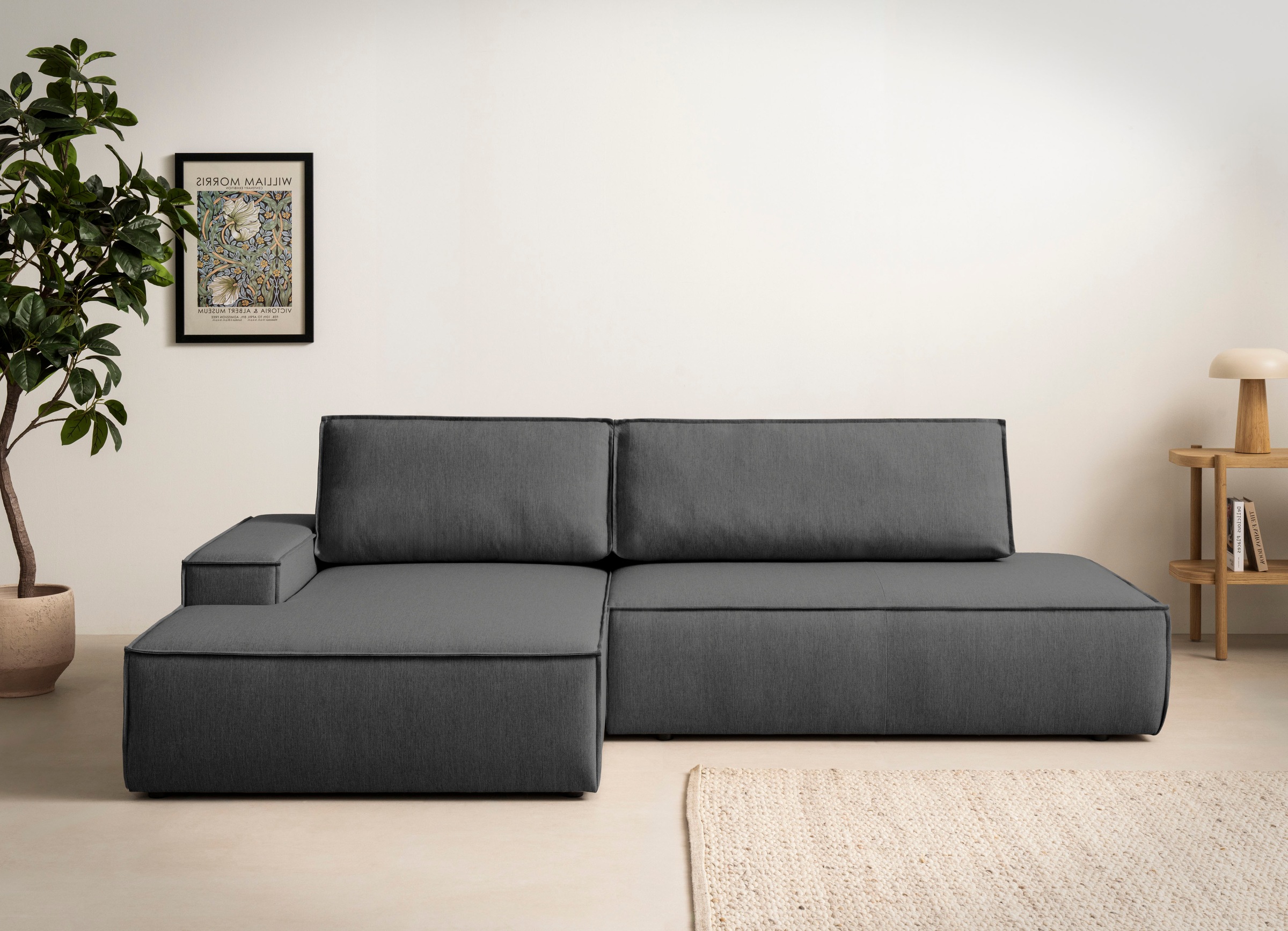 OTTO home Ecksofa »SHERWOOD,  Schlafsofa in L-Form offen (275cm), Cord, Leinenoptik« Schlaffunktion und Bettkasten, Kedernaht, hoher Sitz- & Liegekomfort,