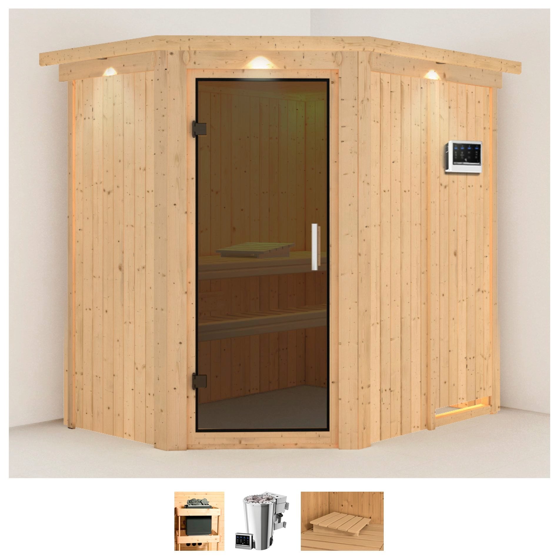 Karibu Sauna "Swantje" Set, Ofen 3,6 kW Bio-Ofen externe Strg. easy