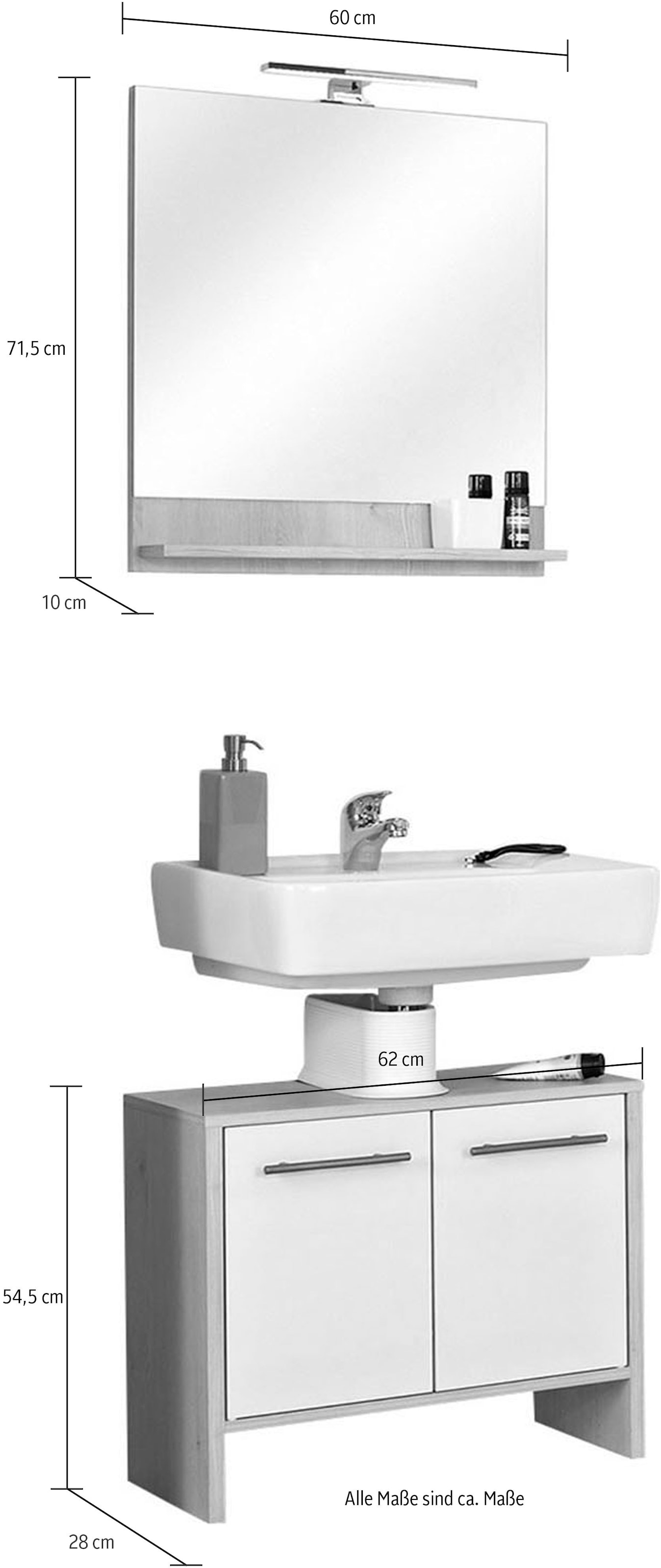 Saphir Badmöbel-Set »Quickset 350 2-teilig, mit Waschbeckenunterschrank und LED-Spiegel«, (Set), Pinie Ida hell Nachbildung, mit 2 Türen, ohne Waschbecken