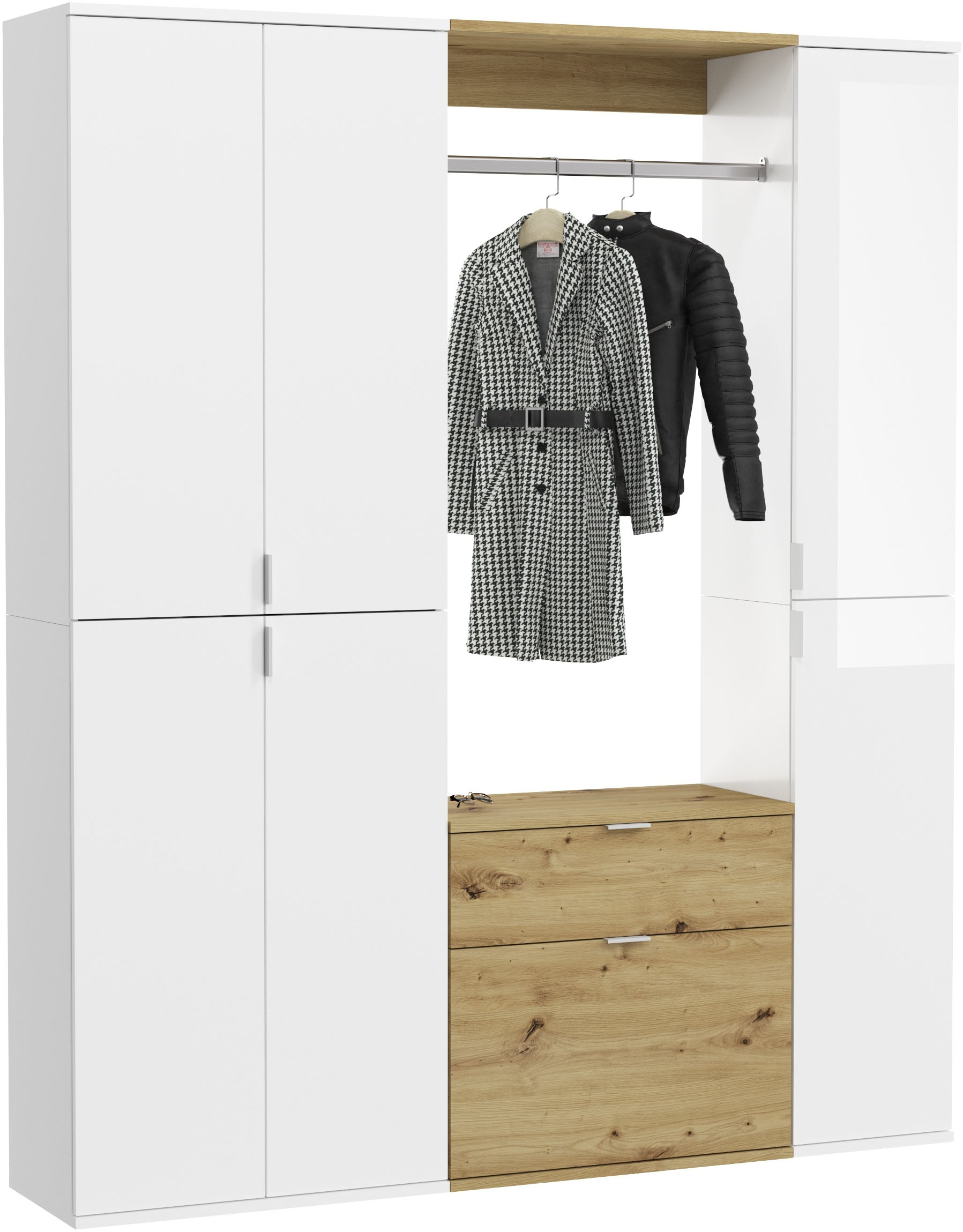Home affaire Garderoben-Set "TRONDHEIM, 5-teilig, Breite 152cm, individuell platzier- & erweiterbar" Set, bestehend aus: 2x Garderobenschrank & 3-tlgs. Zwischenbauelement, 4 Stk. tlg.