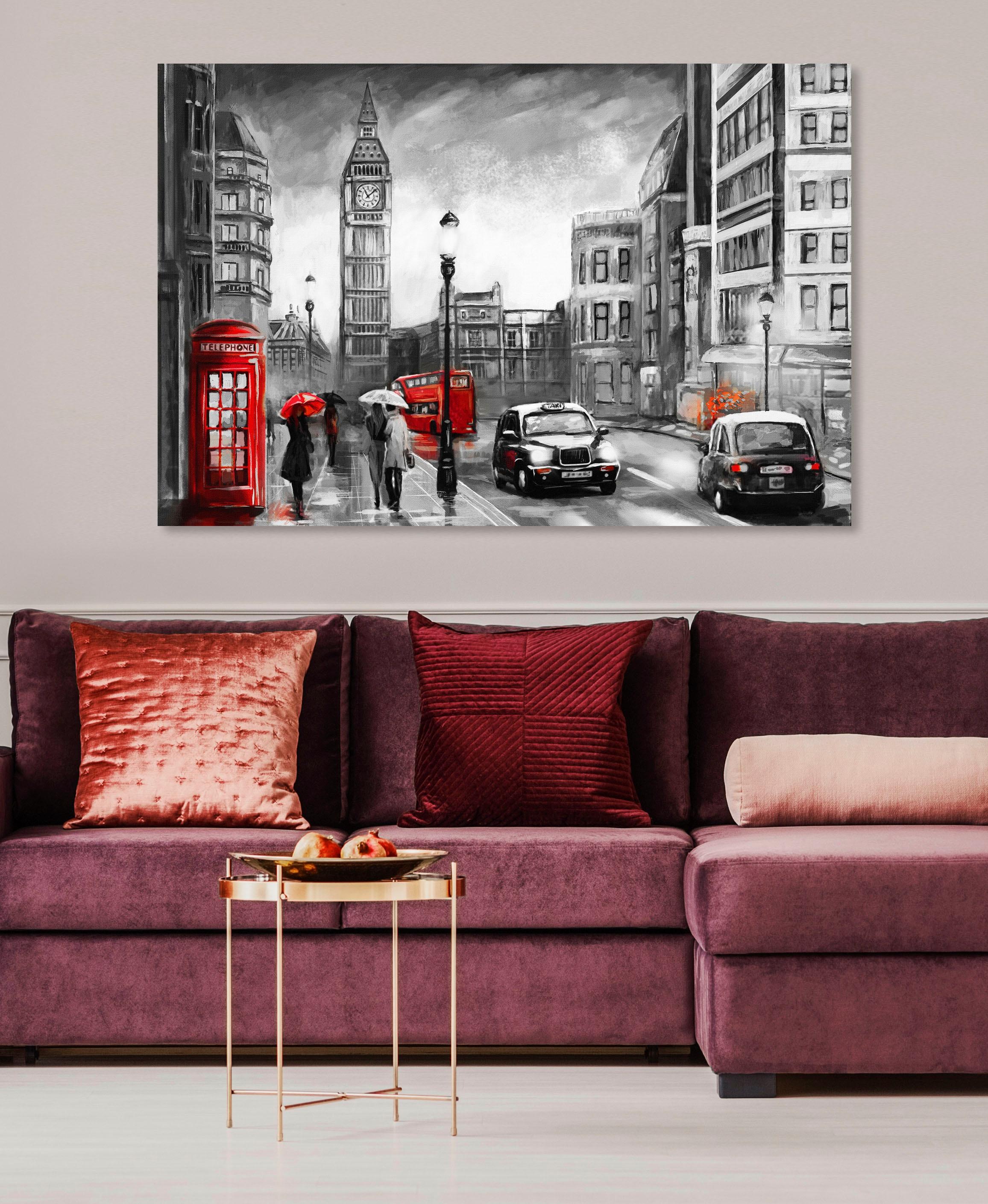 Places of Style Leinwandbild "London", London-Schwarz-Weiß-Kunst-Modern-Fah günstig online kaufen