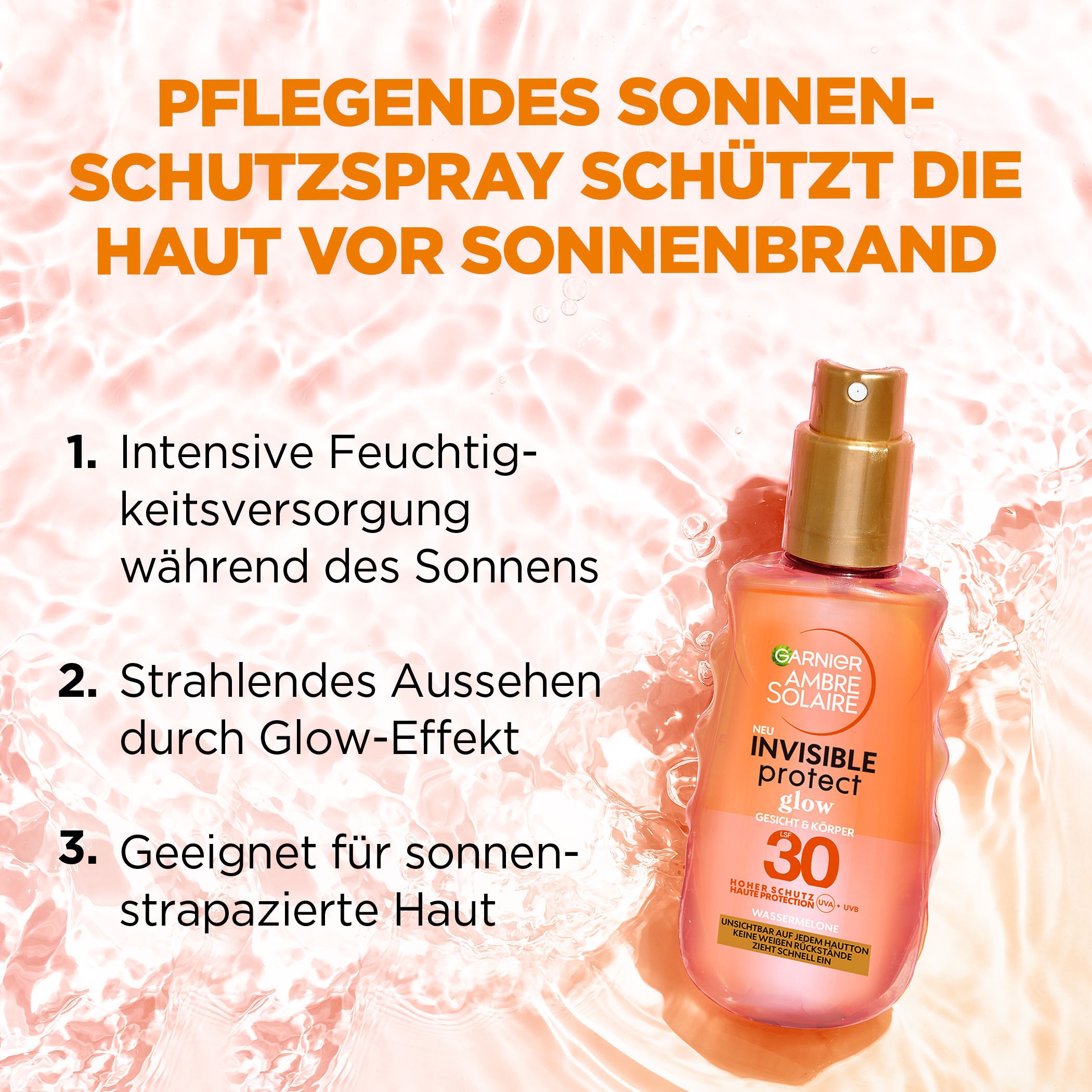 GARNIER Sonnenschutzspray »Invisible Protect Glow LSF30«, mit hoher Transparenz