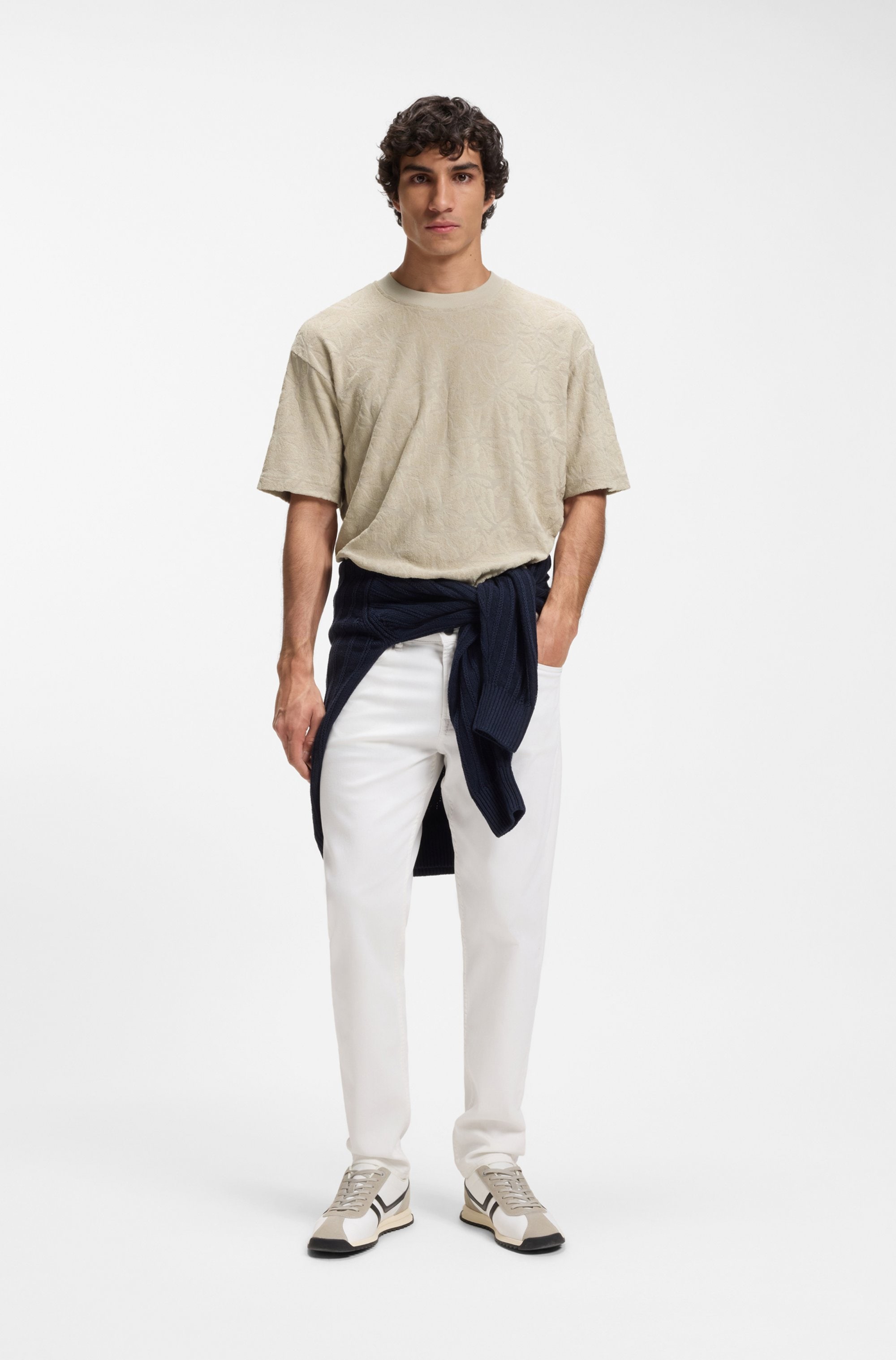 BOSS ORANGE T-Shirt florales Jacquardmuster, Baumwollfrottee, Relaxed Fit