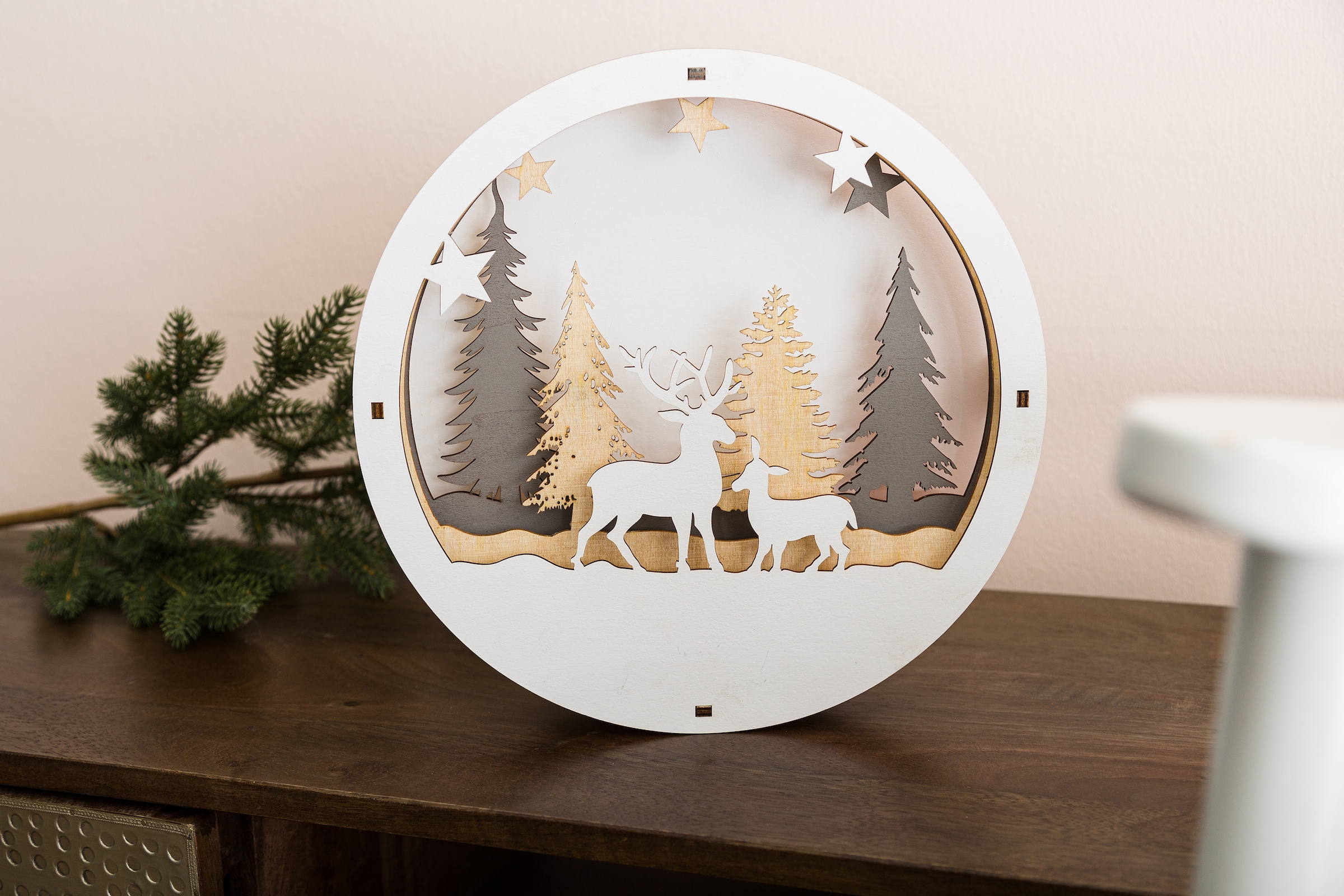 Myflair Möbel & Accessoires Weihnachtsszene »Weihnachtsdeko«, Winterszenerie, mit LED Beleuchtung, Höhe ca. 29 cm