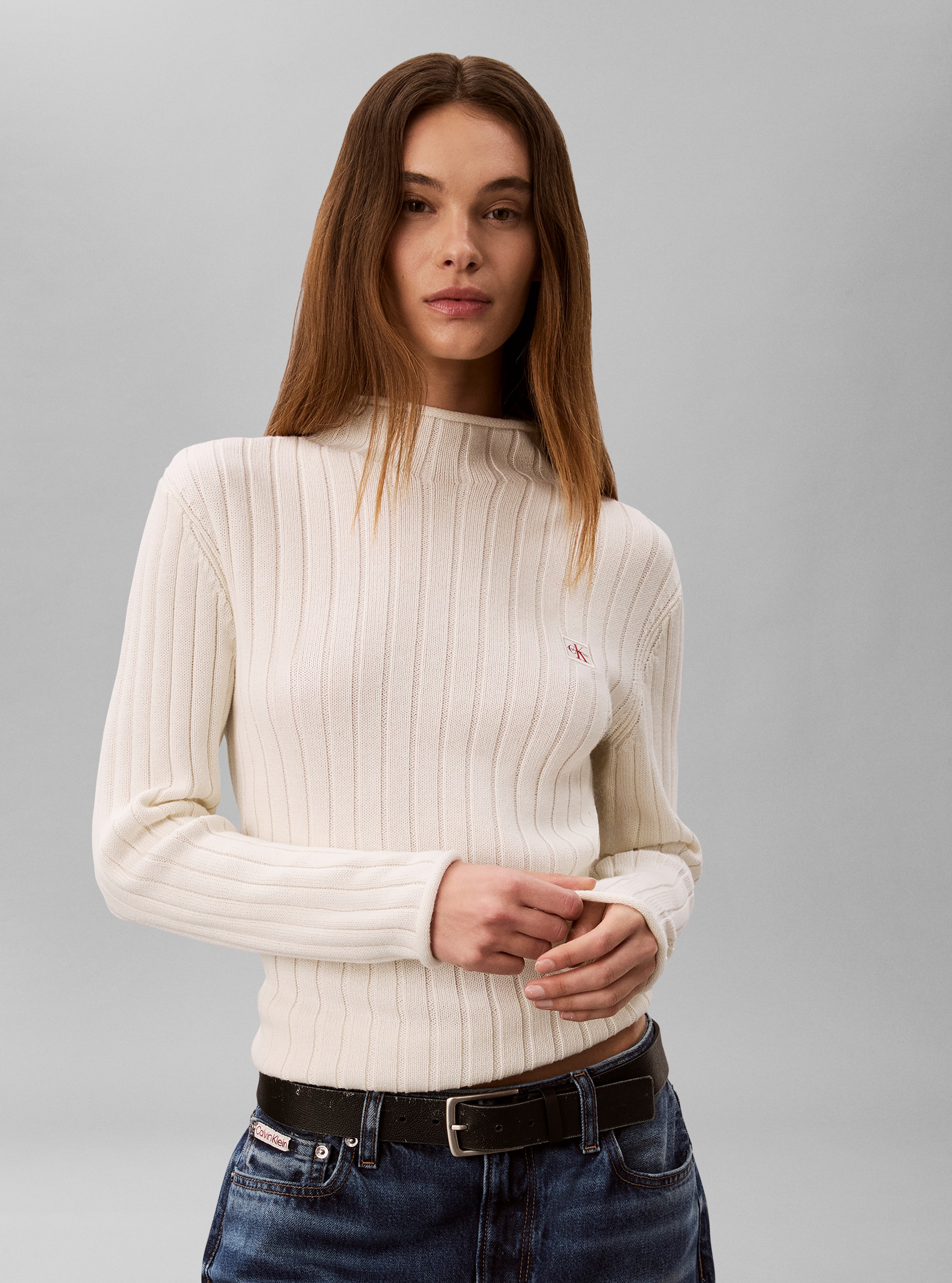 Calvin Klein Jeans Rollkragenpullover "WOVEN LABEL T-NECK SWEATER" Regular fit mit Stehkragen