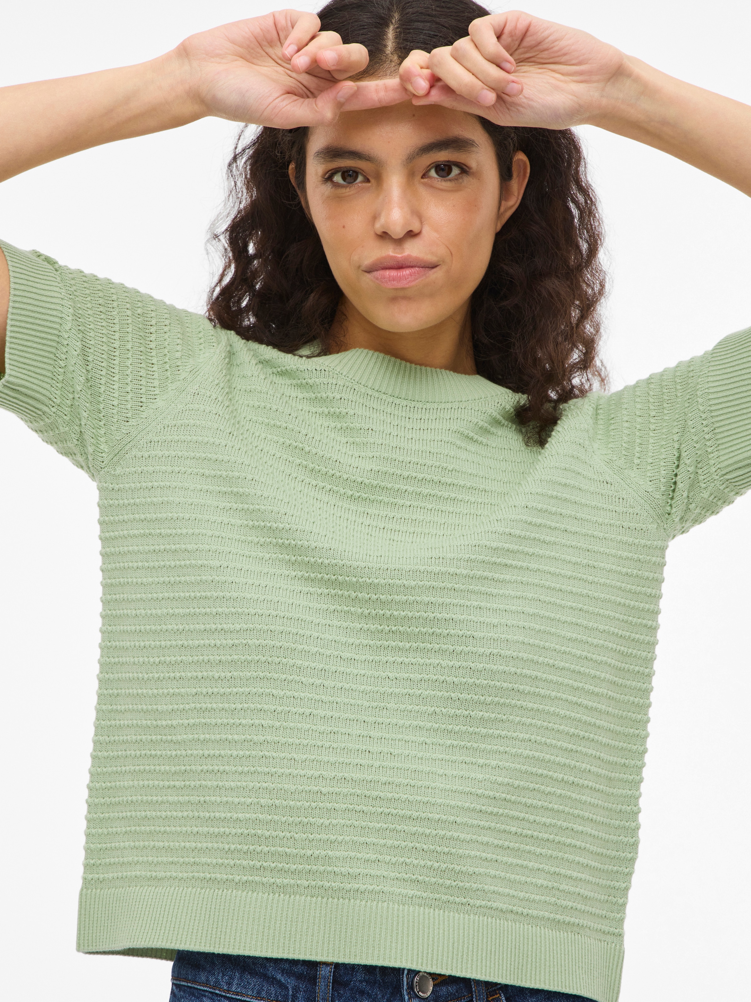 Vila Kurzarmpullover »VILOLLO O-NECK S/S DETAIL KNIT TOP- NOOS«