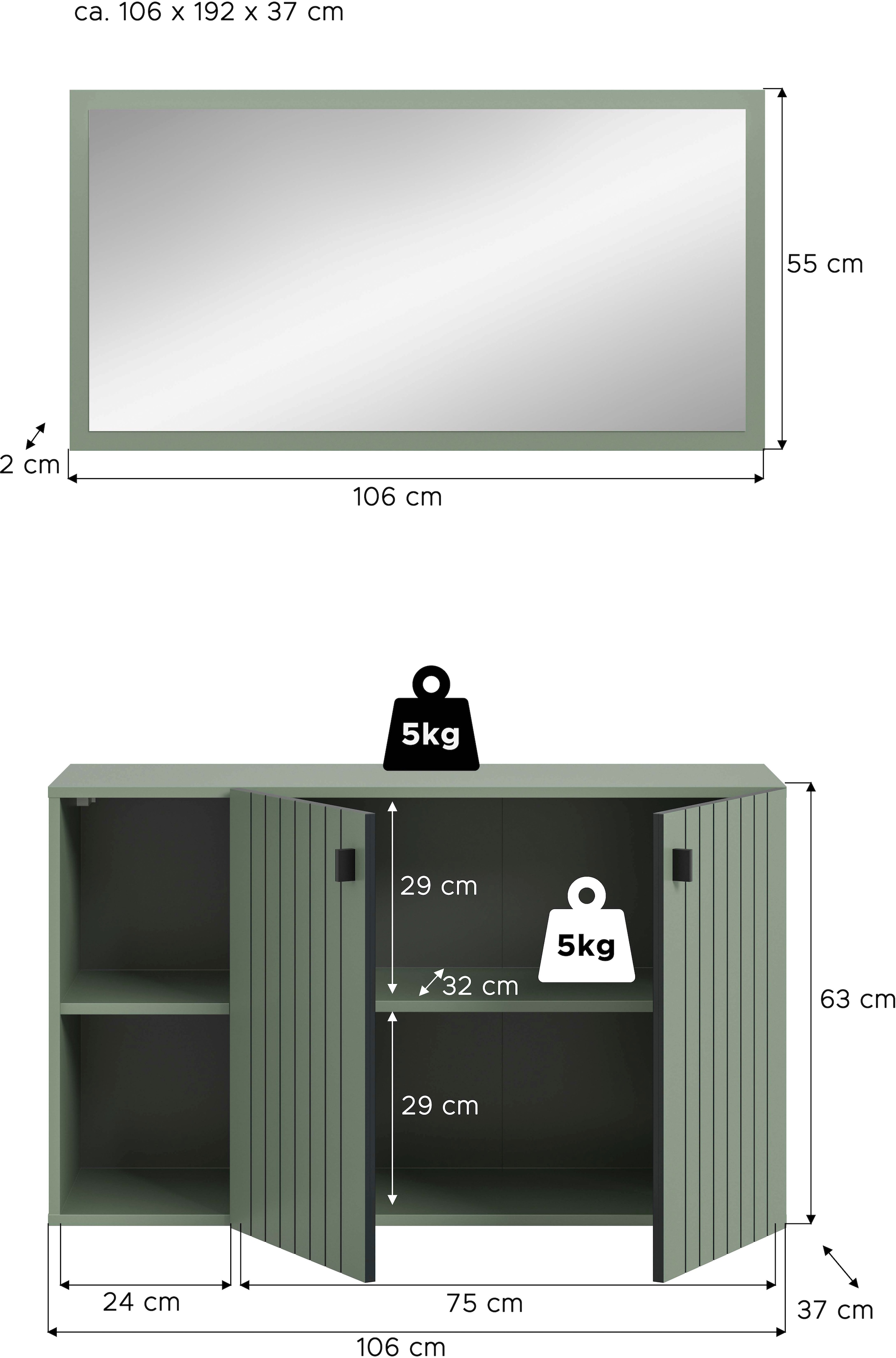 INOSIGN Garderoben-Set »TATIO, 2-tlg. Garderobenkombination, Breite: 106 cm, Rillenfräsung« Set, Set best. aus: 1 Spiegel, 1 Schuhkommode, 2 Stk. tlg.