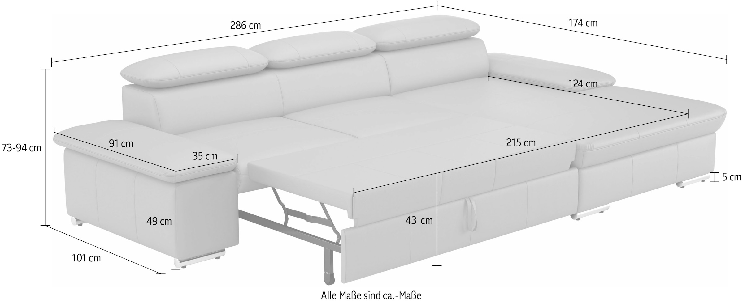 sit&more Ecksofa »Valantine L-Form«, inkl. Kopf- und Armteilverstellung, wahlweise mit Bettfunktion