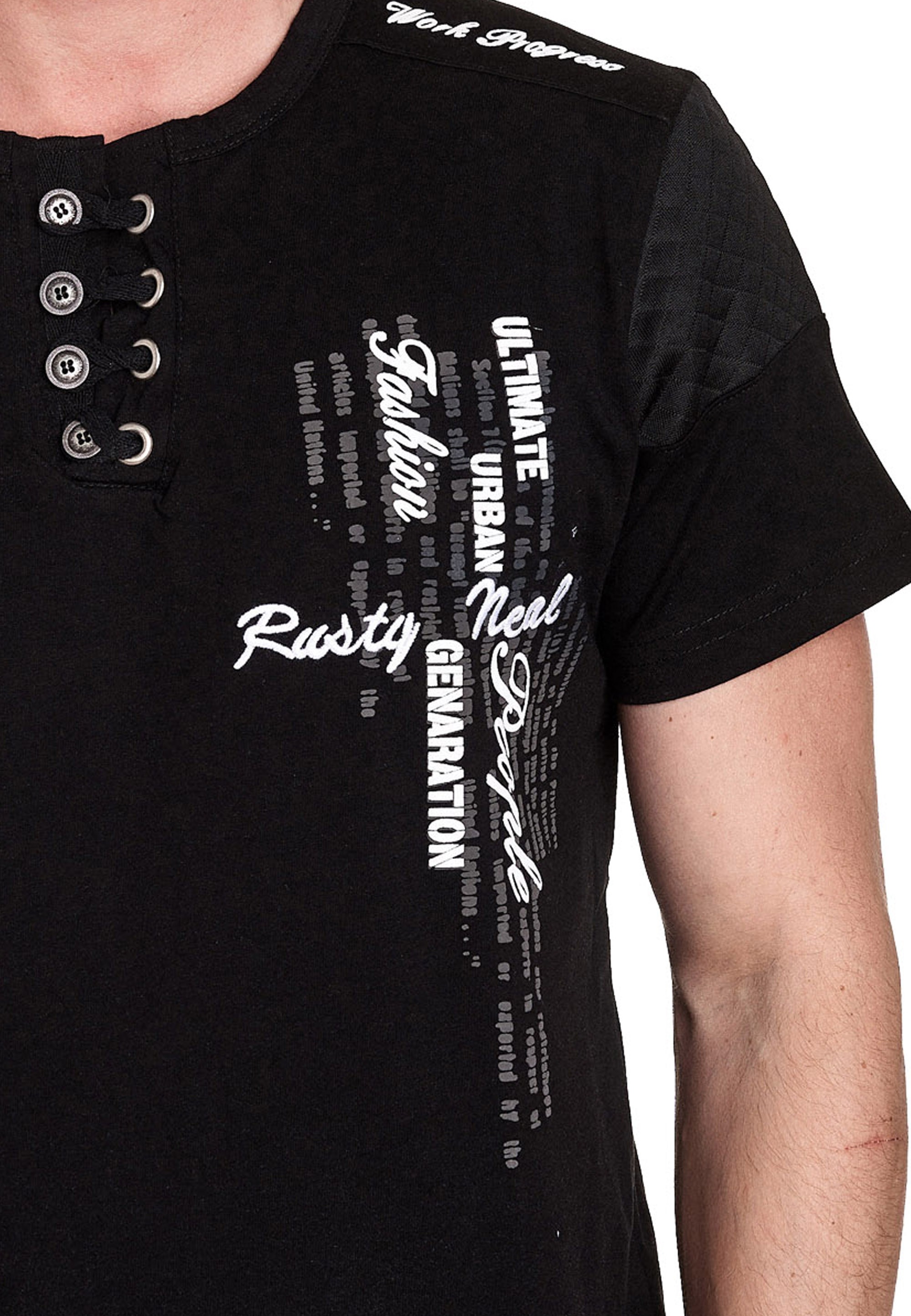 Rusty Neal T-Shirt, mit schicker Knopfleiste