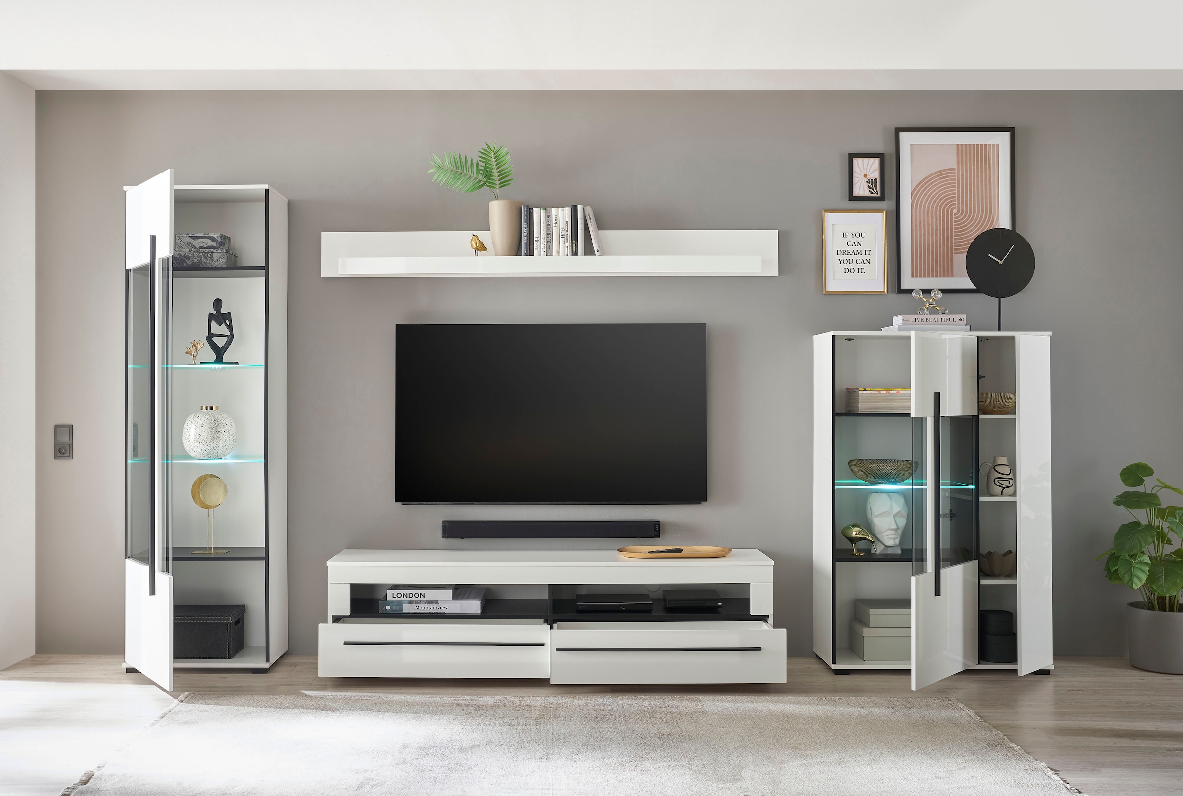 INOSIGN Wohnwand »Cantara, moderne Anbauwand, Wohnzimmer-Set, in Eiche Evoke oder Weiß«, (Set, 4 St.)