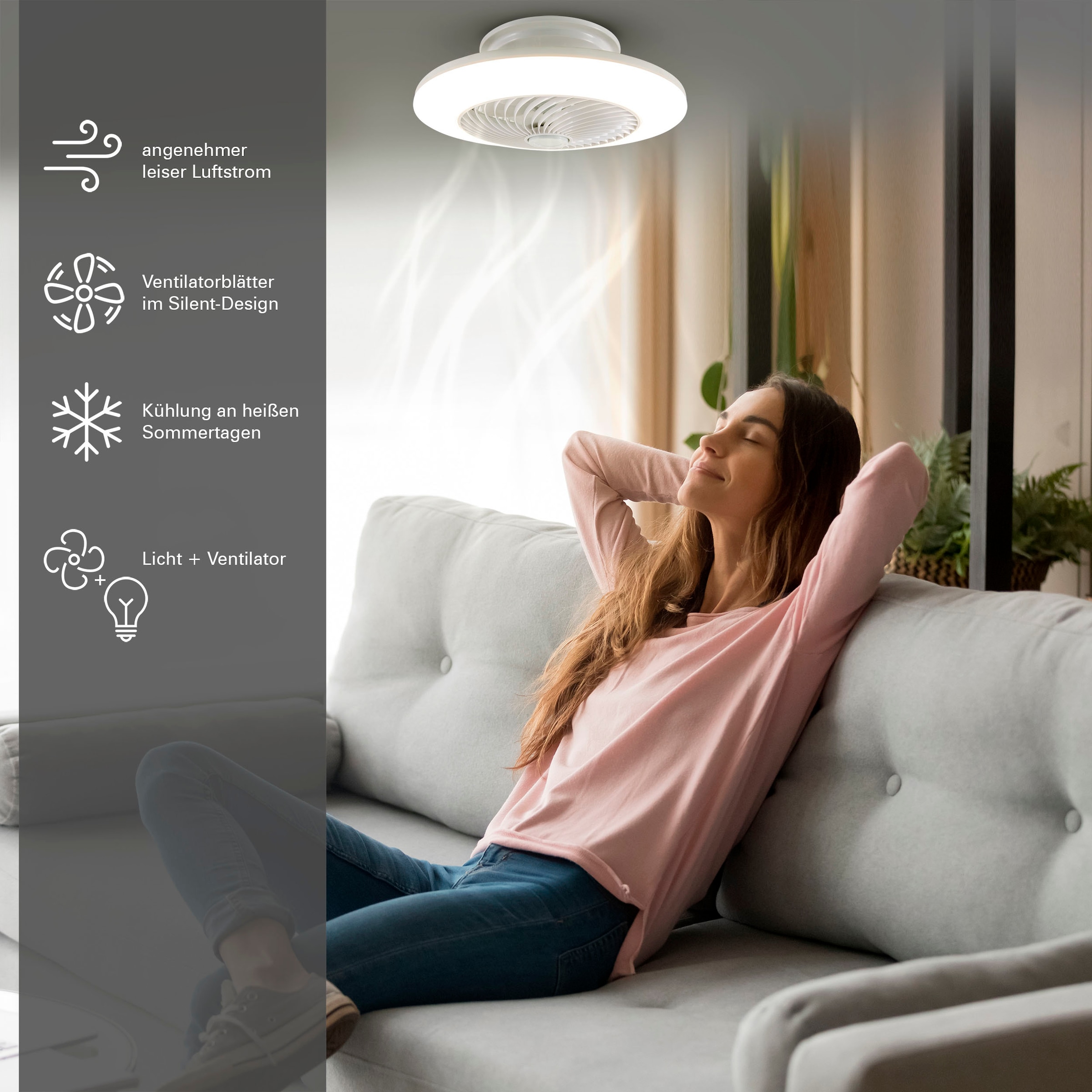 3-stufiger bestellen »Adoranto«, Fernbed., LED | Lüfter 60W BAUR näve Deckenventilator, Deckenleuchte