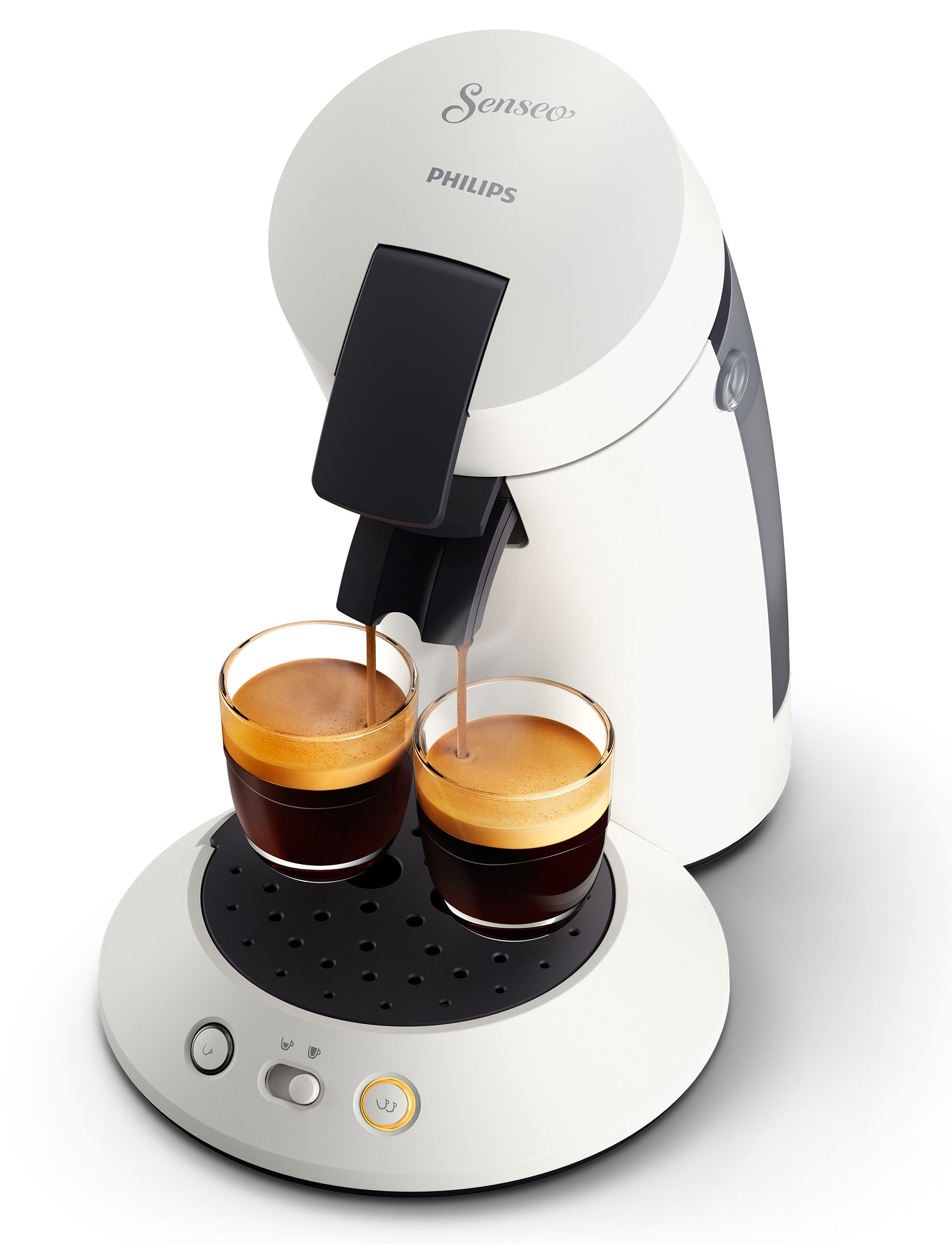 Philips Senseo Kaffeepadmaschine „Original Plus CSA210/10, aus 80% recyceltem Plastik“, +3 Kaffeespezialitäten, Memo-Funktion, Gratis-Zugaben (Wert €5,-UVP) weiß