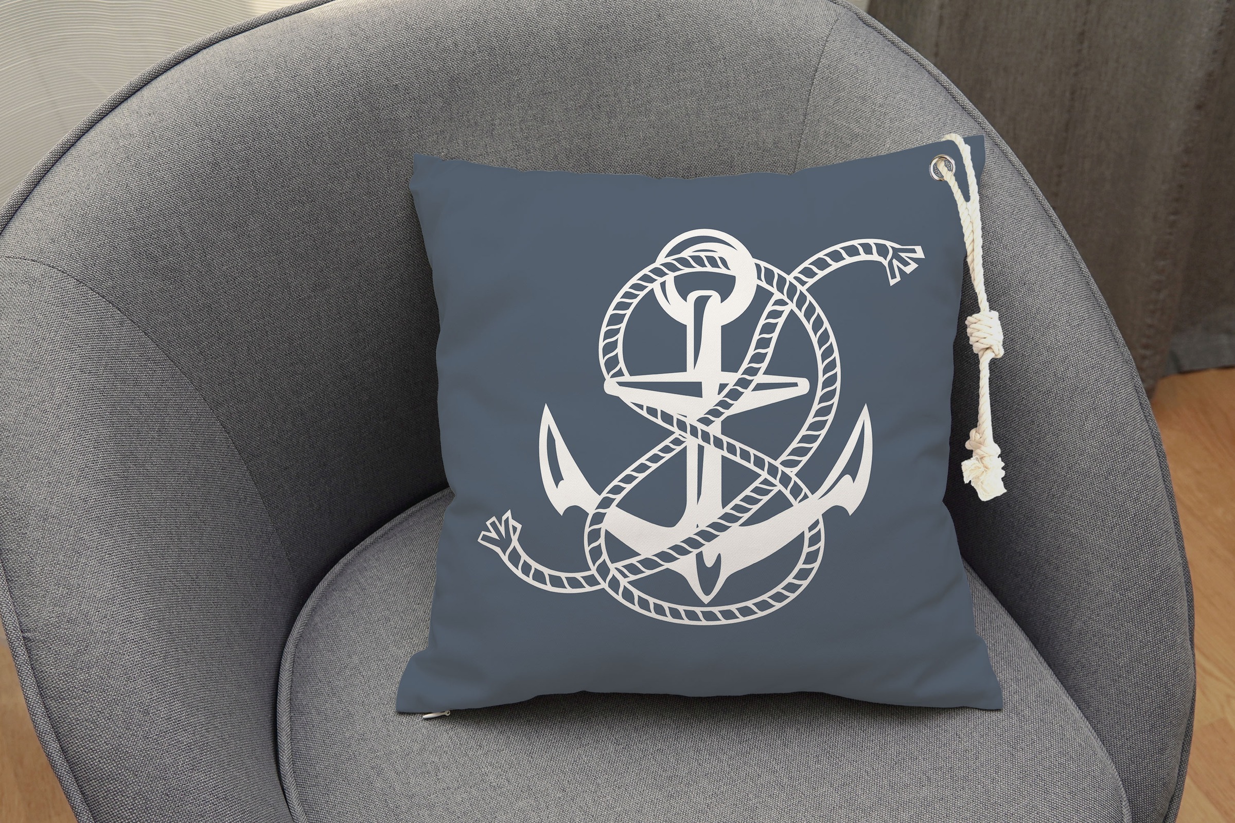 Dekokissen QUEENCE, B:50cm L:50cm, blau, Baumwolle, Polyester, Outdoor, Dekokissen_Sitzkissen_Kissenhüllen, "Maritimer Anker Sylt", Outdoor-Kissen