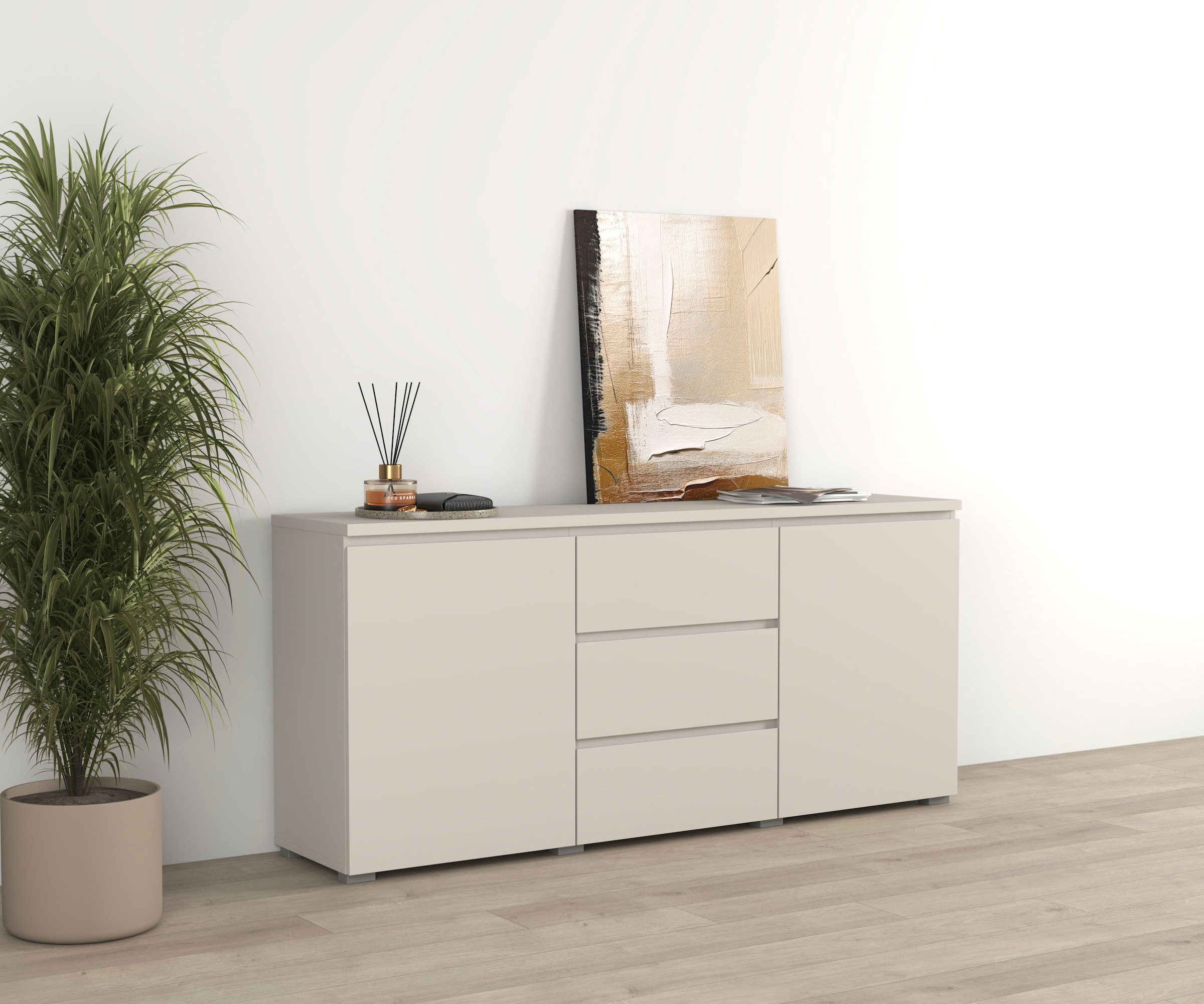 OTTO home Sideboard "Modo, Breite 150 cm, moderne grifflose Kommode 2Türen/3 SK" Schubladenkommode mit viel Stauraum, Einlegeböden verstellbar