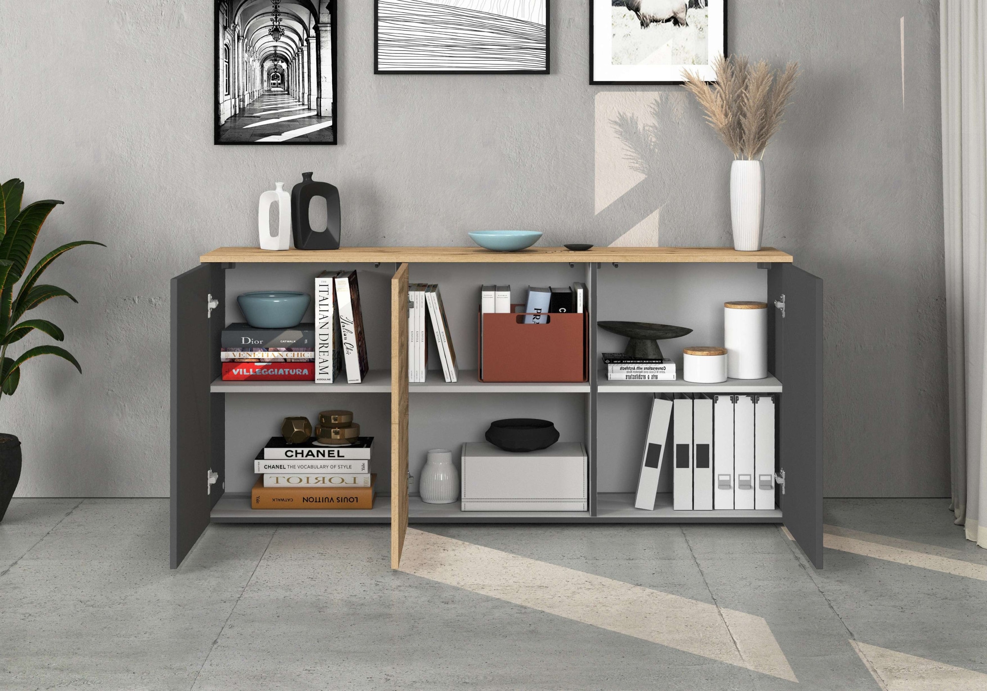 INOSIGN Sideboard »Sideboard ISEO, Kommode, Schrank, Kredenz« 1 Stk. tlg. stehend/hängend, 3 Türen, 6 Fächer, Breite 150 cm
