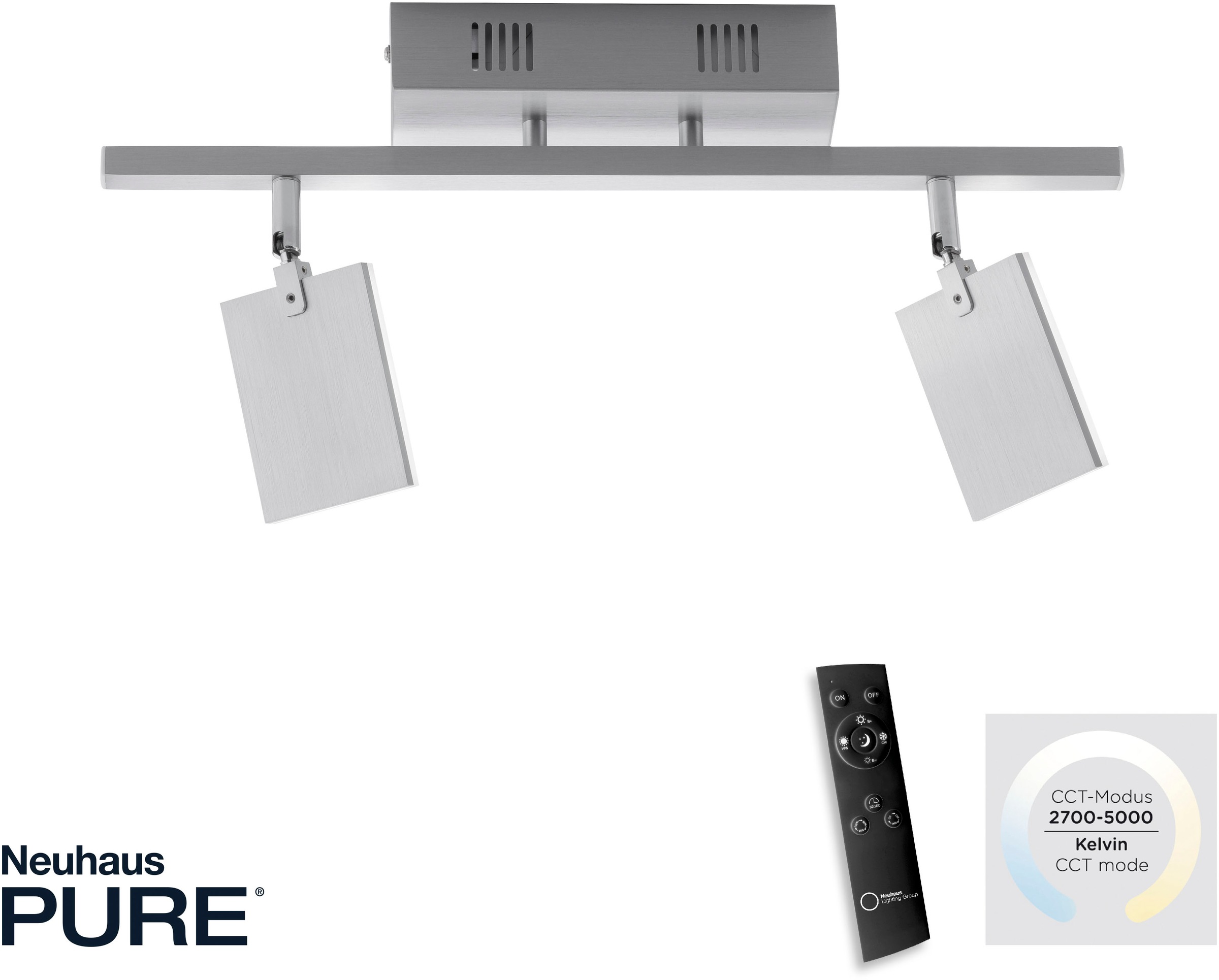 Neuhaus PURE LED Deckenleuchte »PURE Mira« LED-Board 1 Stk. warmweiß - kaltweiß Dimmbar über Fernbedienung, CCT, Spotköpfe verstellbar