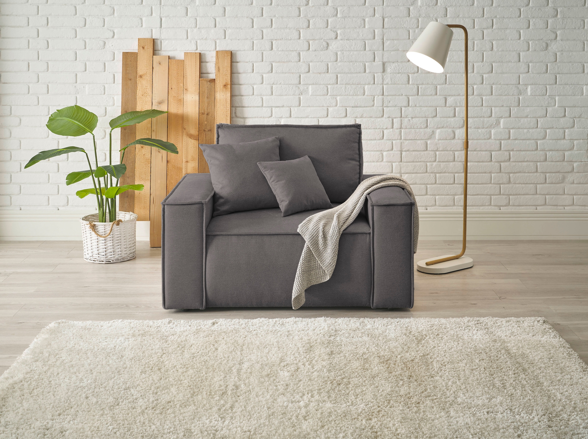 OTTO home Loveseat "FINNLEY Struktur fein, XXL-Sessel, Lesesessel, inkl. Zierkissen" 1 Stk. tlg. verfügbar in den Stoffqualitäten Bouclé, Struktur fein und Mega Cord