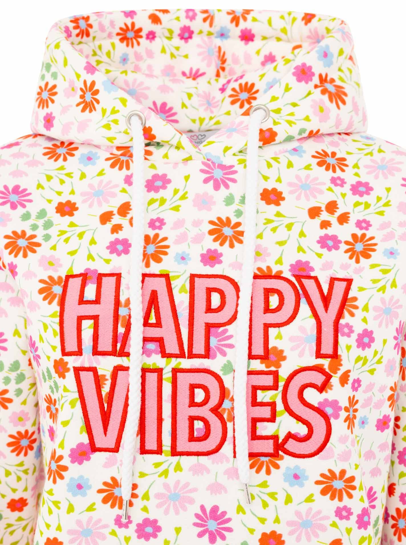Zwillingsherz Hoodie »"AOP Flower Happy Vibes"«, All-Over-Print, gestickter Schriftzug, Kapuze, elastische Bündchen

