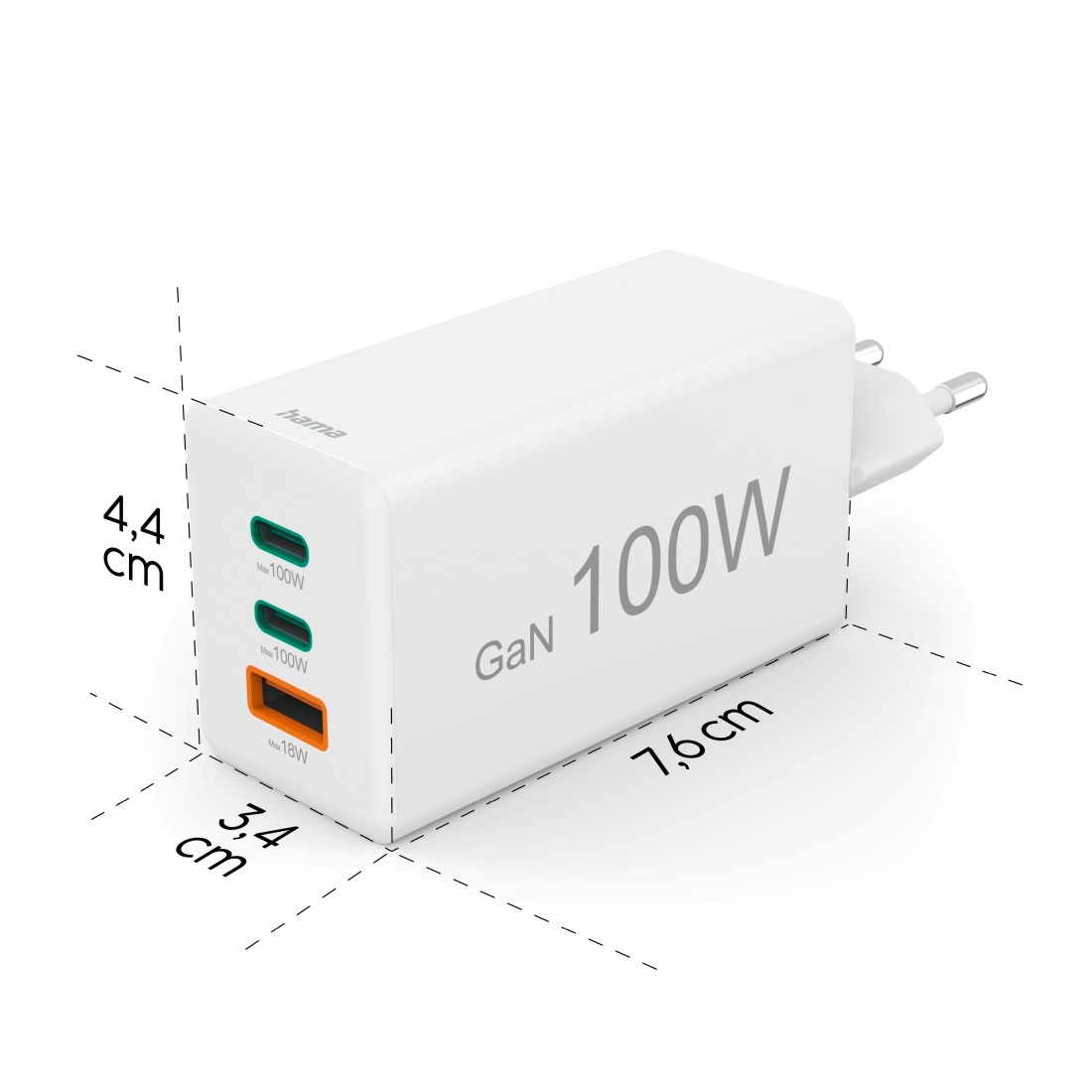 Hama Schnelllade-Gerät »Schnellladegerät (USB Ladegerät, 2x USB-C, 1x USB-A, GaN, 100 Watt)«, (1 St.)
