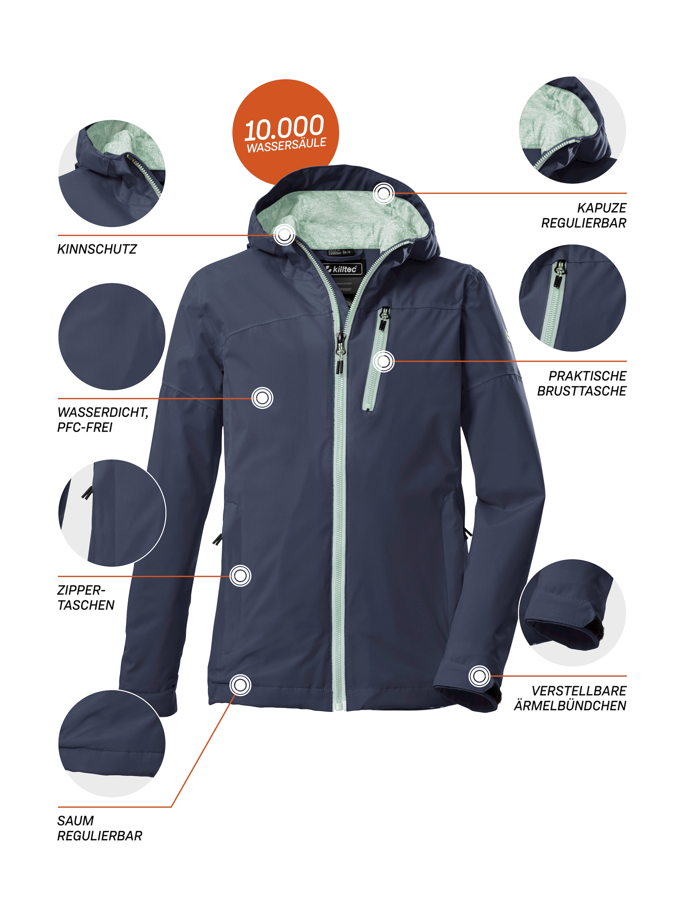 Killtec Outdoorjacke »KOS 208 GRLS JCKT«, Wasserdichte Kinderjacke, regulierbar, Zipper-Taschen, Kinnschutz