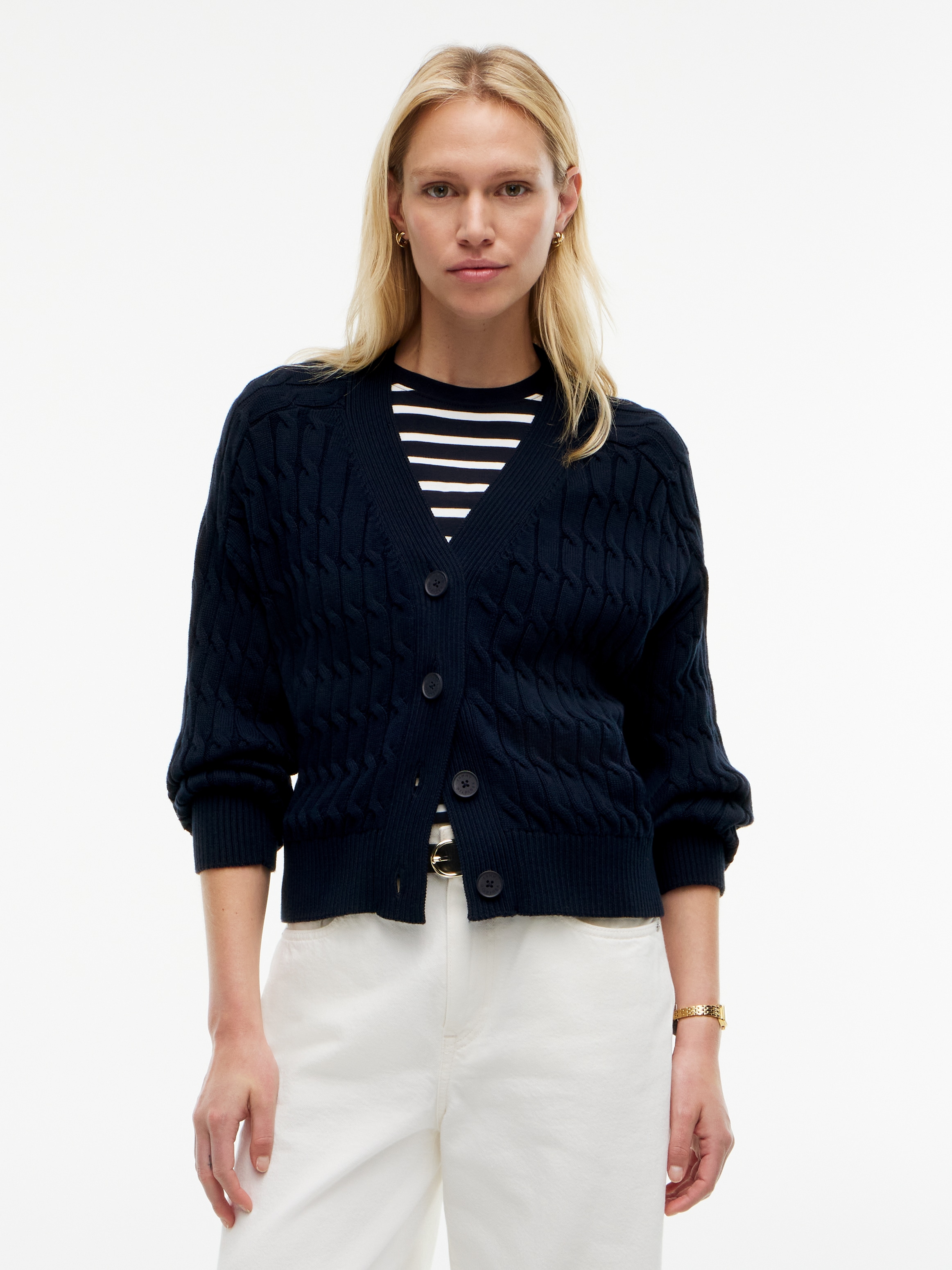 Tommy Hilfiger Strickjacke »MID GG CABLE V-NK LS CARDI« Baumwolle, mit Zopfstrickmuster
