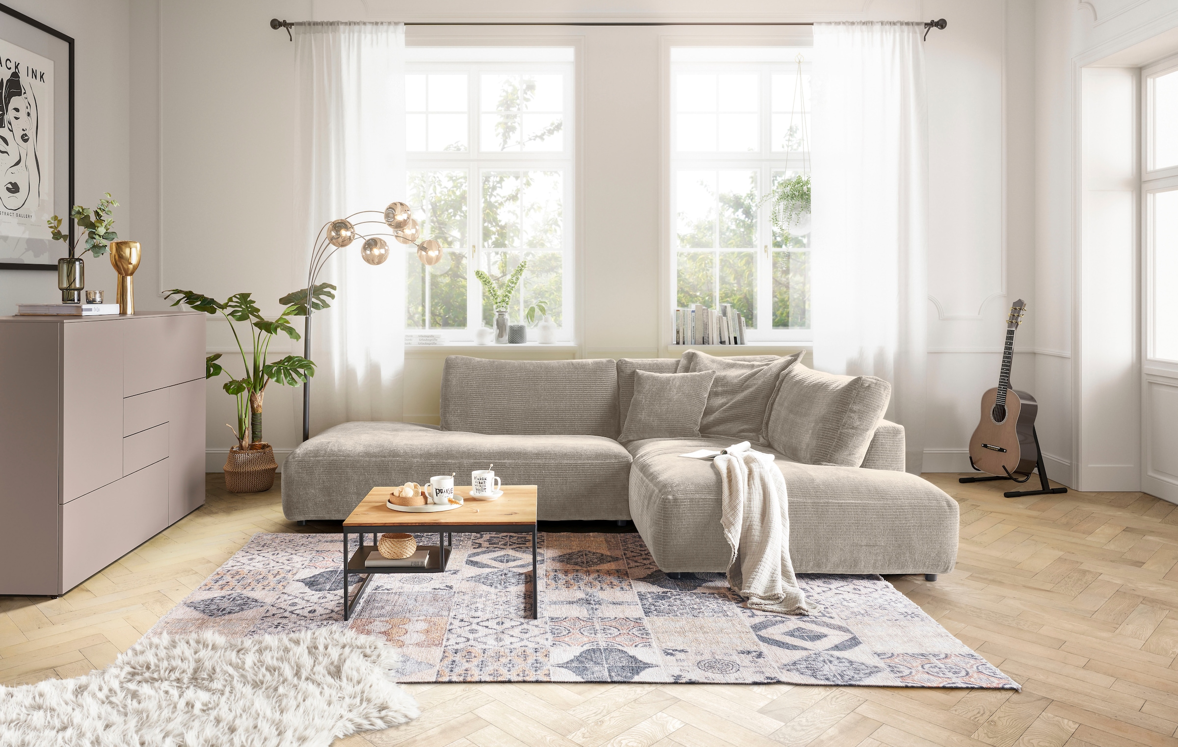 Musterring Ecksofa "Lucia bequem, elegant & zeitlos, elegante Sofa ohne Armlehnen" mit großem Longchair, verschiedene Farben, B304 x T224 cm