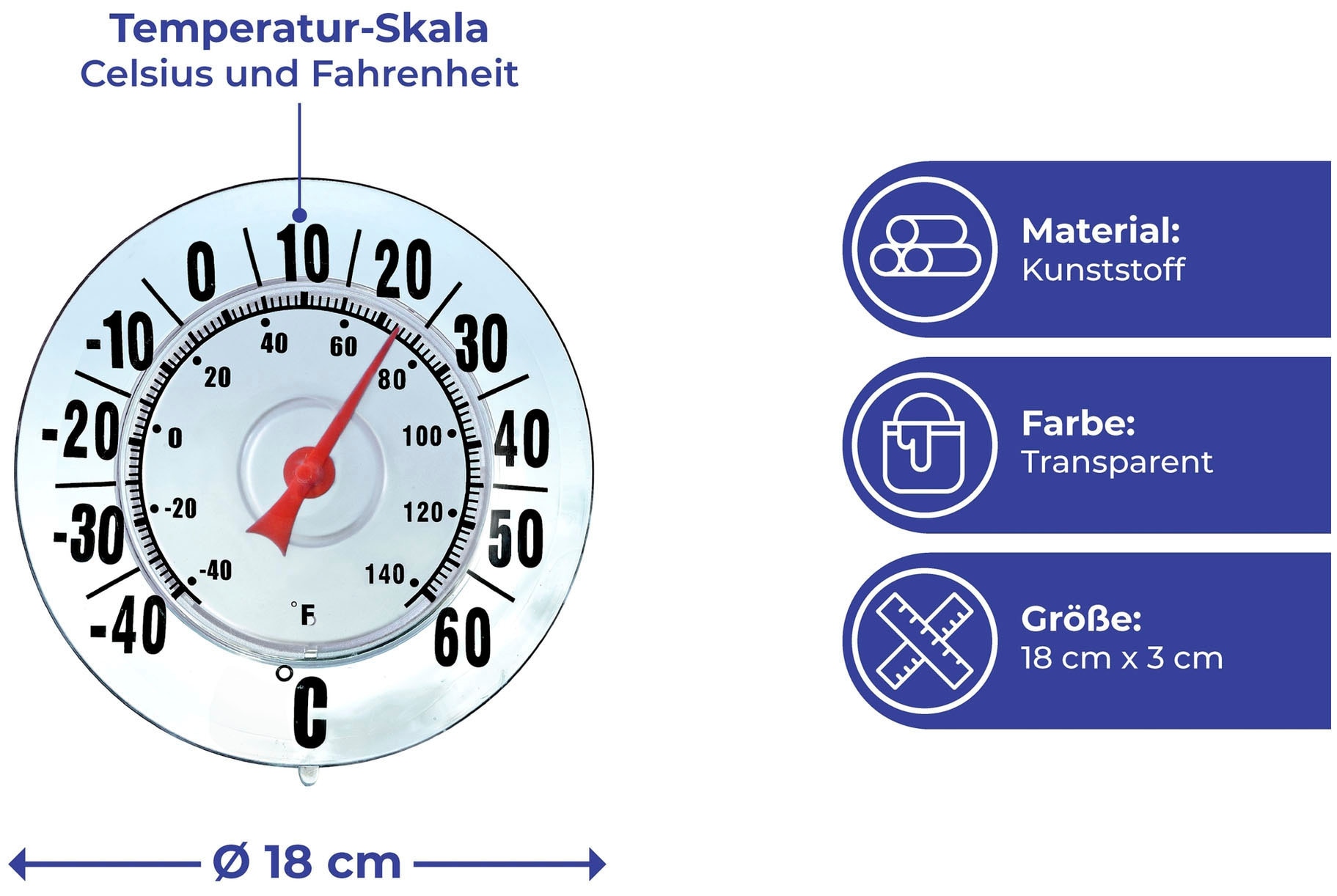 Maximex Fensterthermometer, mit Saugnapf, für den Außenbereich