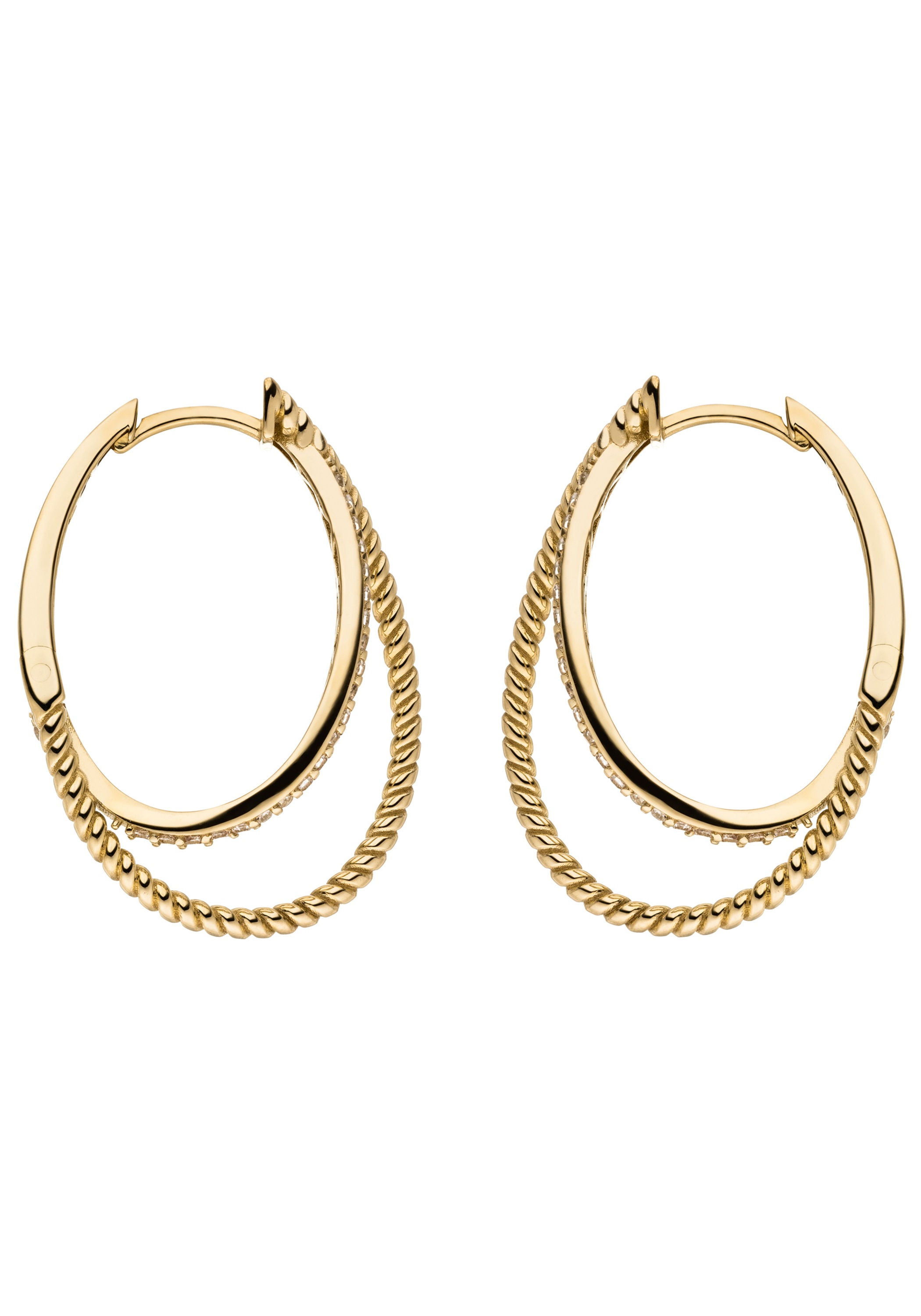 JOBO Paar Creolen »Ohrringe oval 27 mm« 8 Karat 333 Gold mit 44 Zirkonia