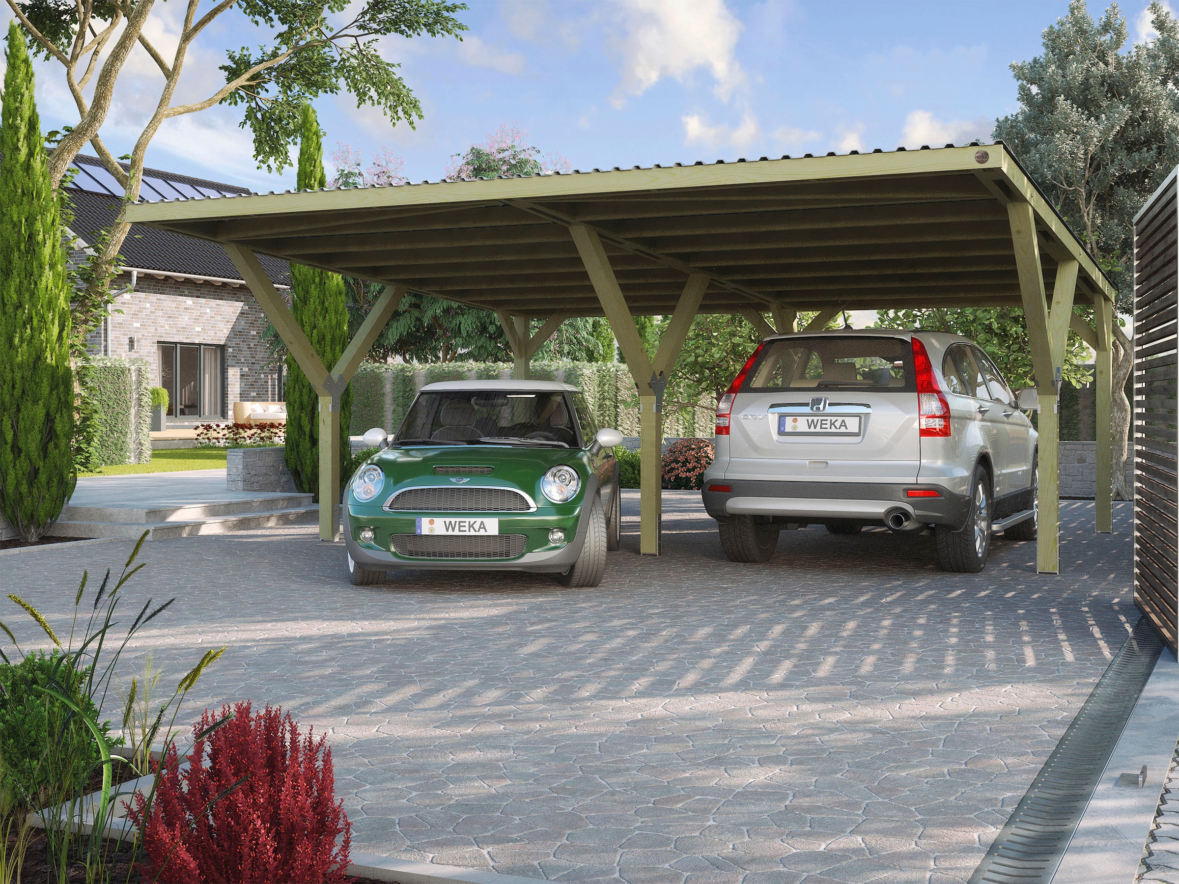 weka Doppelcarport Massivholz 276 cm braun mit Stahldach