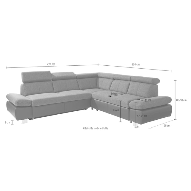 exxpo - sofa fashion Ecksofa, inklusive Kopfteil- und Armteilverstellung,  wahlweise mit Bettfunktion bestellen | BAUR