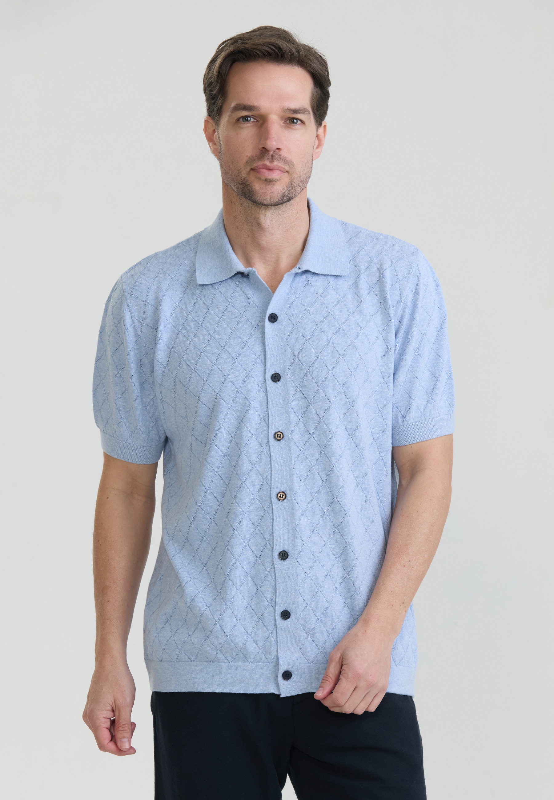 Felix Hardy Kurzarmhemd »Kurzärmeliges Basic-Strickhemd mit Knöpfen«