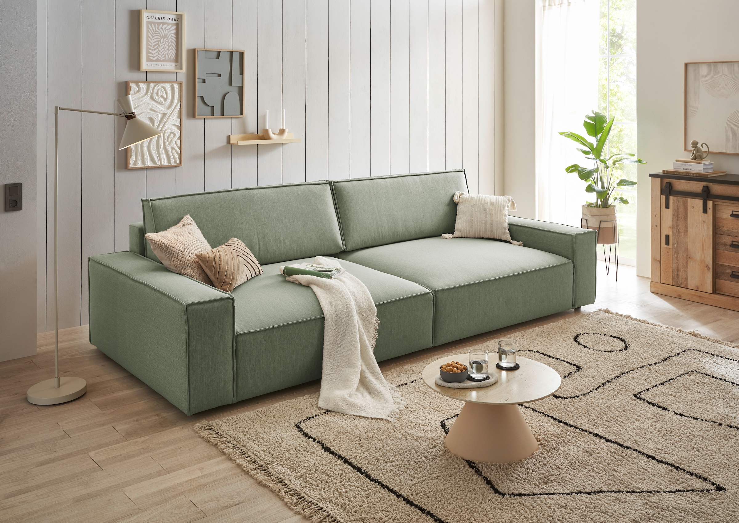 Home affaire Big-Sofa »NEU: SHERWOOD XXL, Big-Sofa (316cm), extra tiefe Sitzfläche 95 cm«, bequemer Sitzkomfort, Cord u. Leinenoptik, Kedernaht