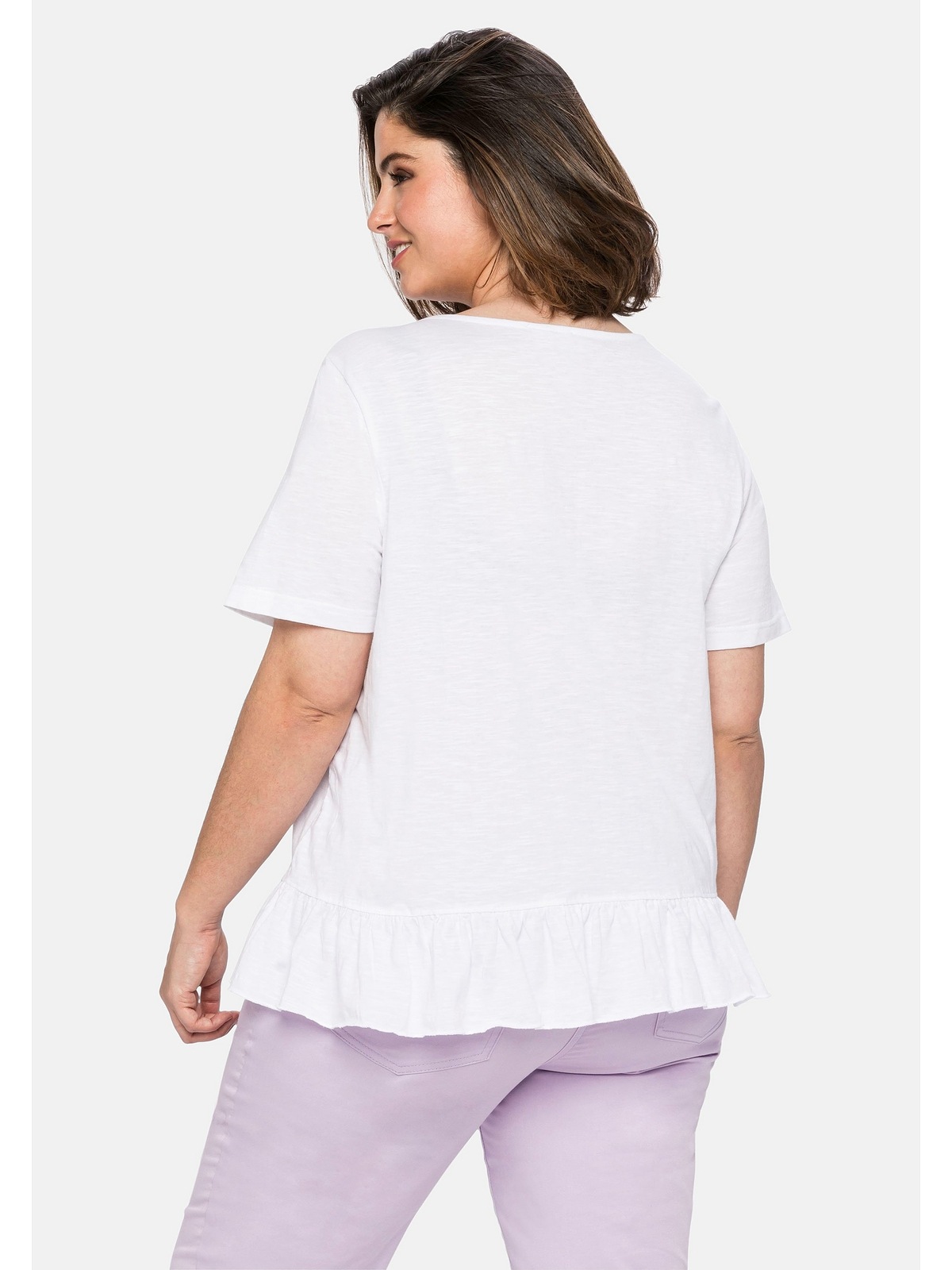 Sheego T-Shirt »Große Größen«, mit Karree-Ausschnitt und Volant am Saum