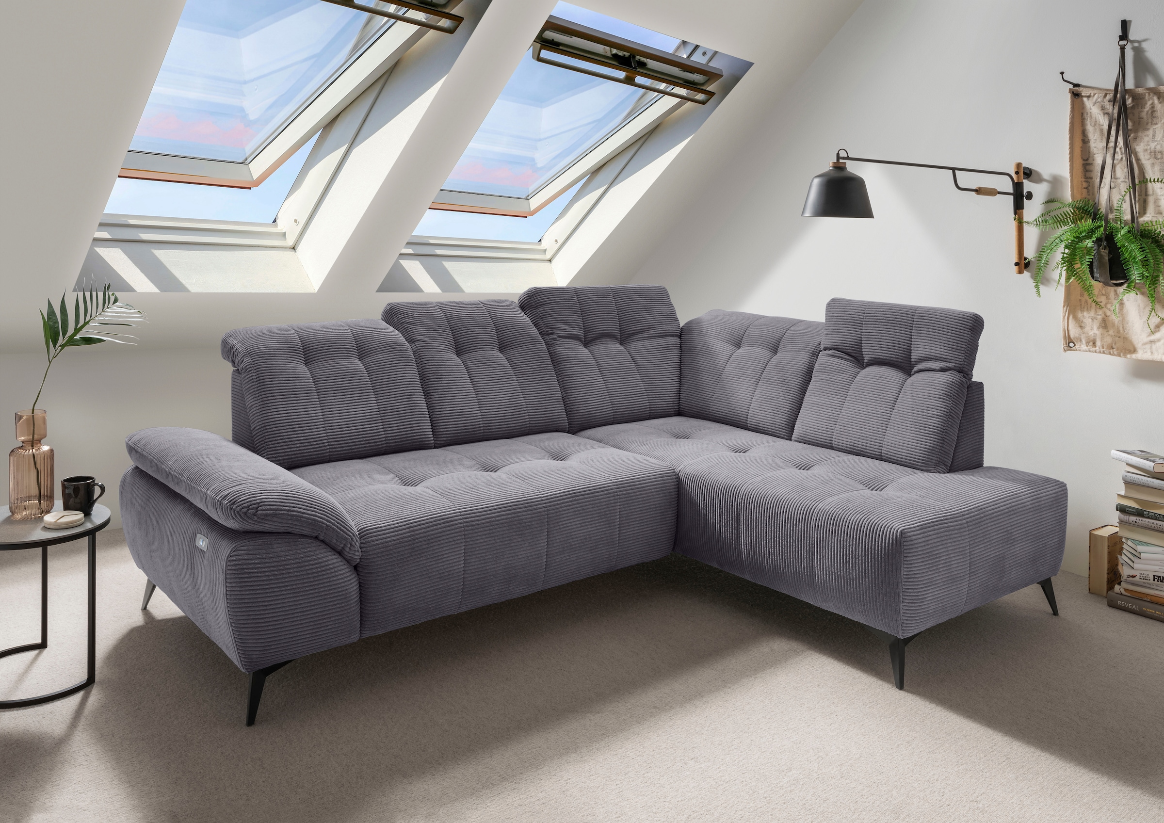 Home affaire Ecksofa "Fiore modern, bequeme Armlehne, tolle Detailverarbeitung, L-Form" elektrischer Sitzvorschub und Kopfstützen höhenverstellbar