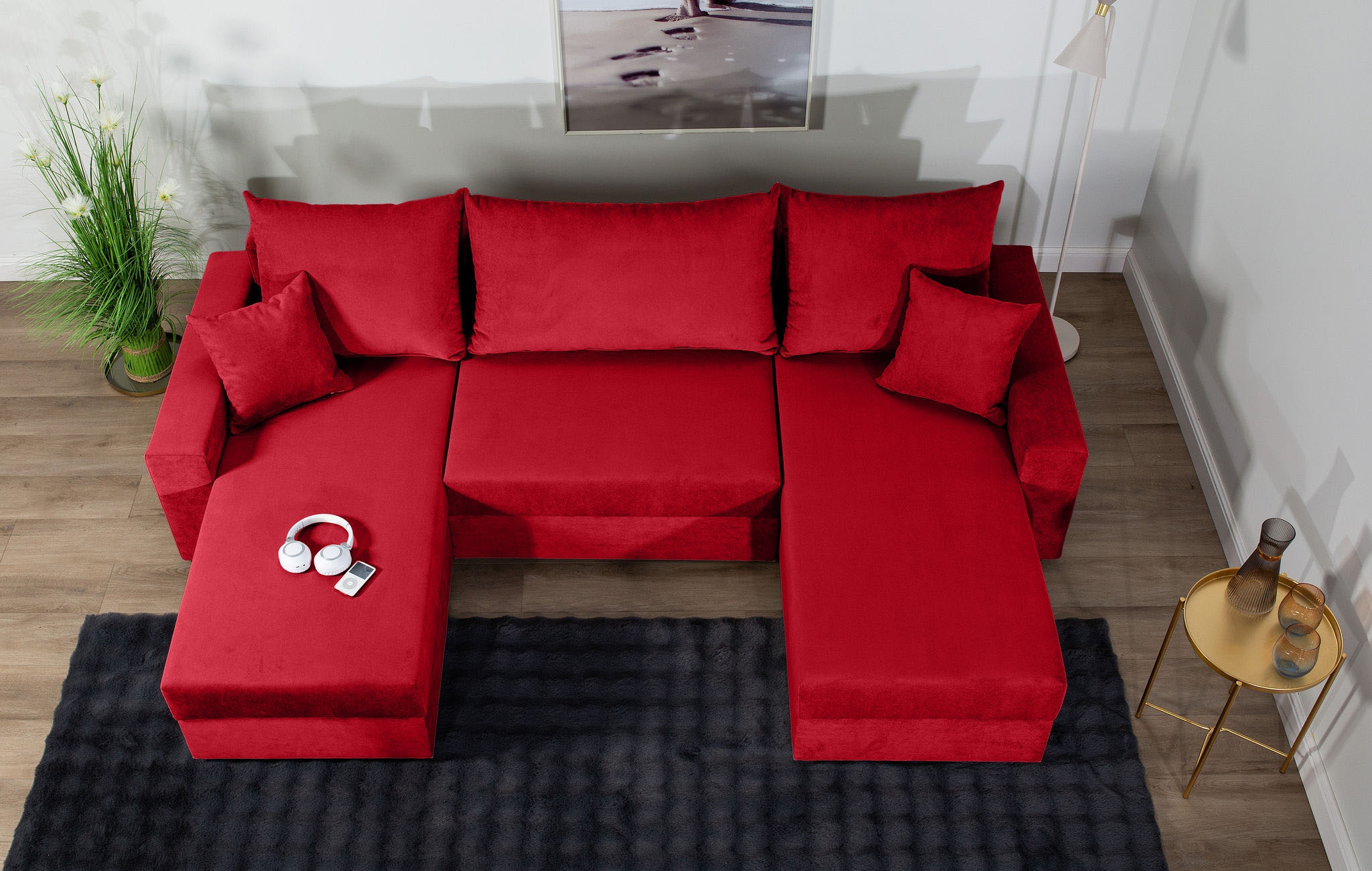 COLLECTION AB Wohnlandschaft »Pico U-Form, Breite 252, mit Armlehne Schlaffunktion, Bettkasten«, Wohnlandschaft,2 X Ottomane,Polyätherschaum Polsterung