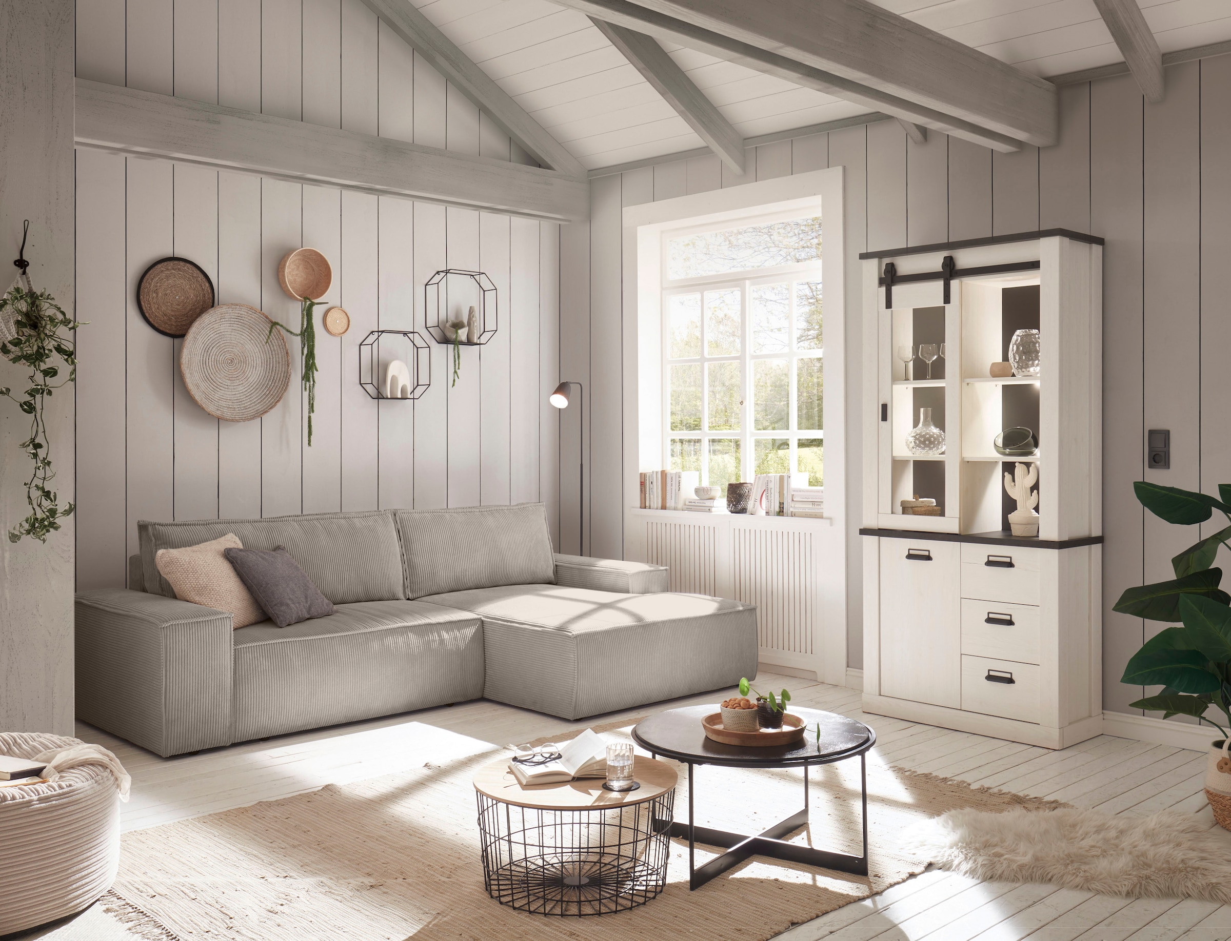 Home affaire Ecksofa »SHERWOOD Schlafsofa 267 cm, L-Form,« Schlaffunktion mit Bettkasten (210x136 cm), Cord, Vintage, Samtvelours