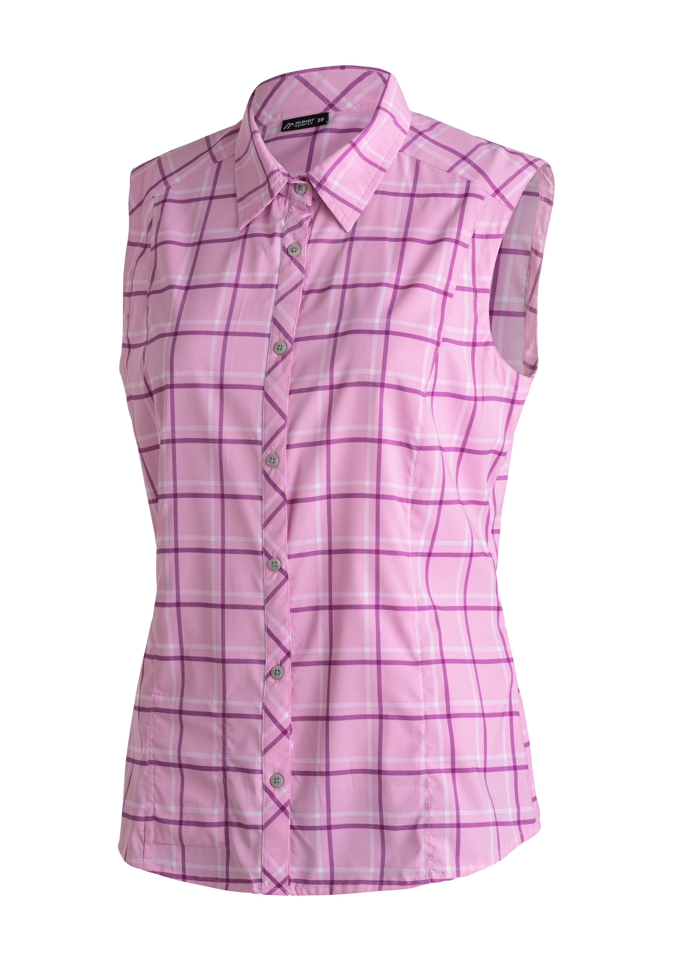 Maier Sports "Sana sleeveless" ärmellose Damen Bluse, sommerliches Blusen-Shirt, Karobluse, Reg. Fit