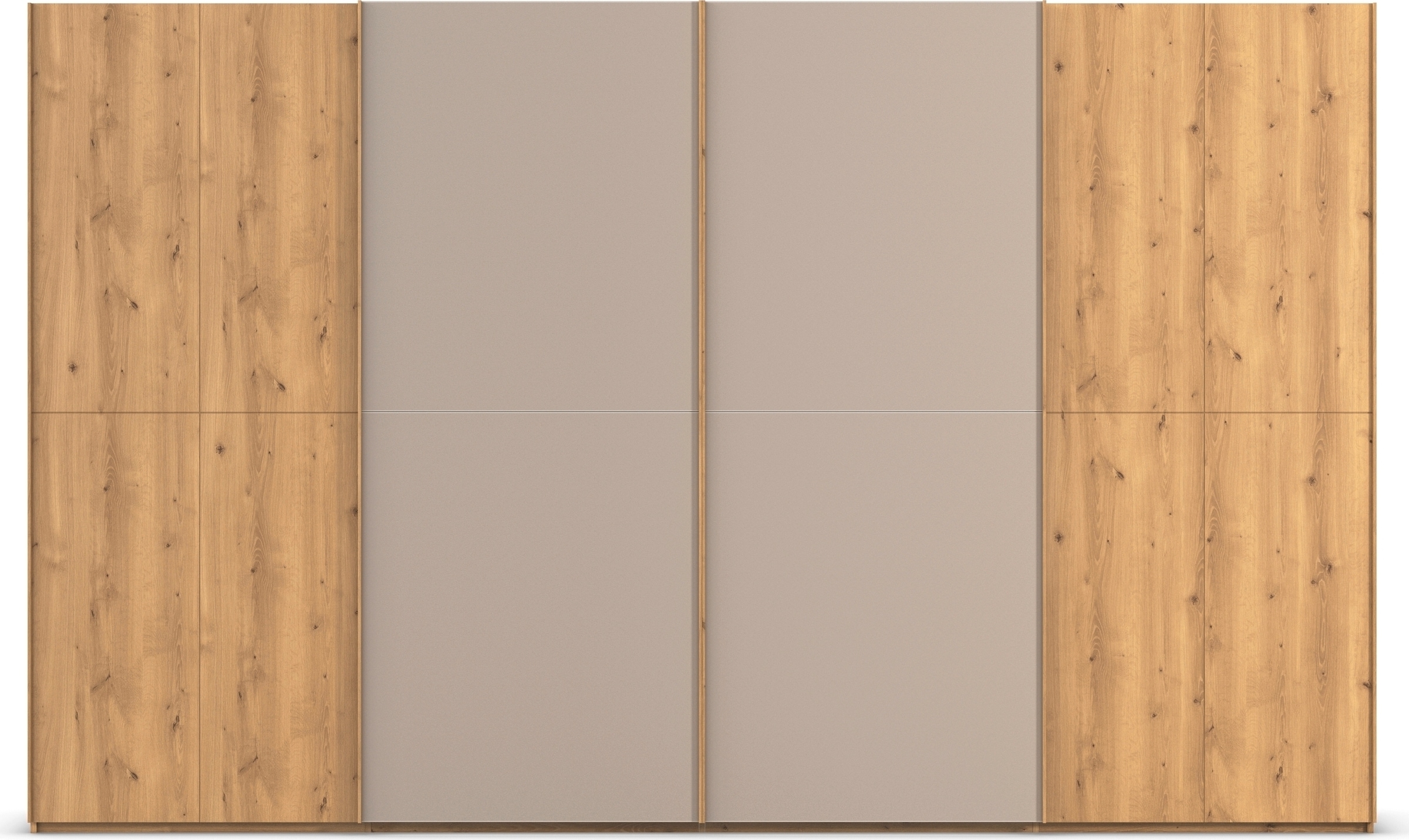 rauch Schwebetürenschrank »Kleiderschrank Schrank Garderobe Schlafzimmerschrank SCALE-WOOD«, edle geteilte Front in massiver Asteiche mit Glastüren MADE IN GERMANY