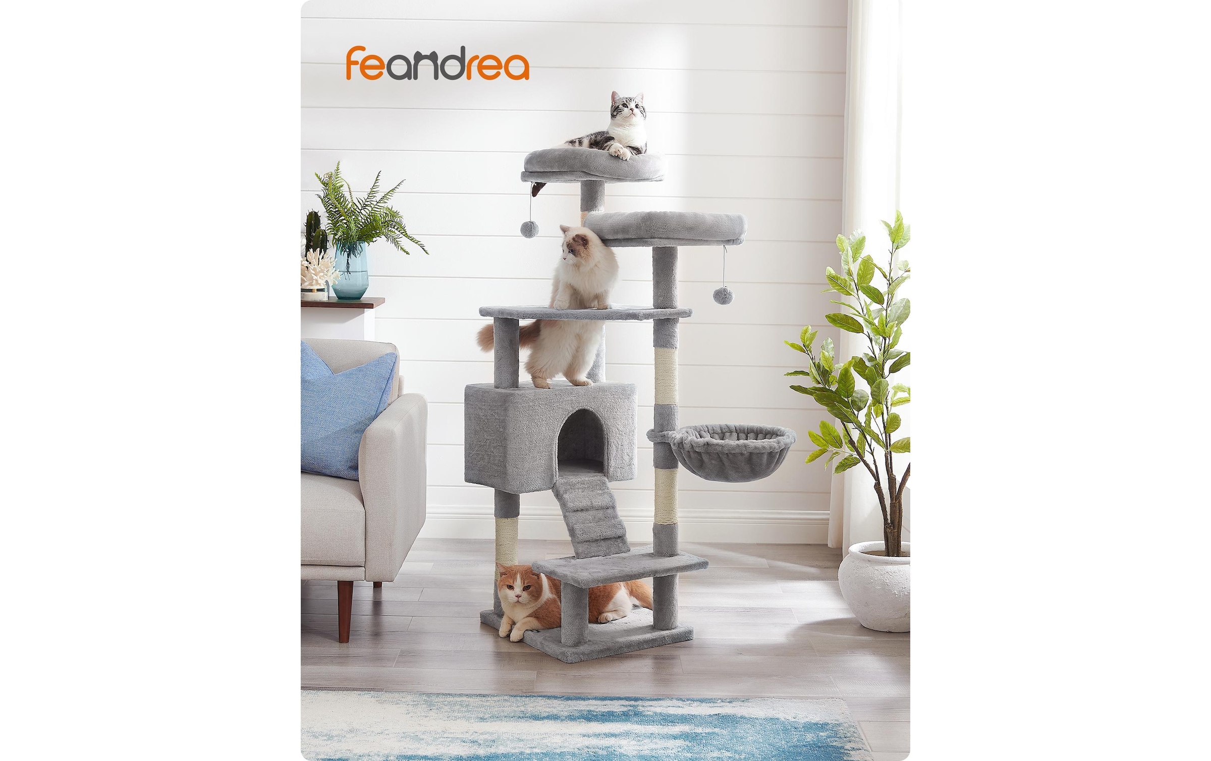 FEANDREA Kratzbaum »142 cm, Grau/Beige« 142 cm hoch