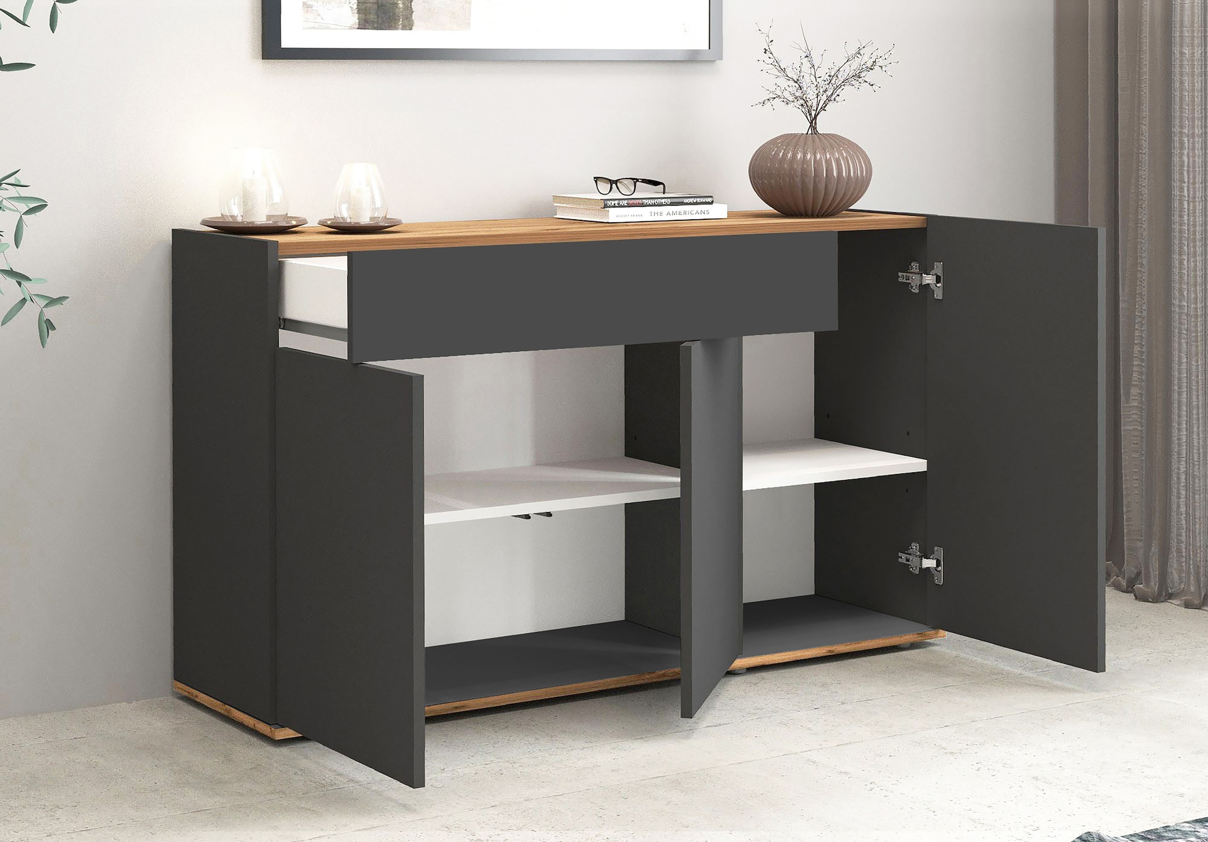 INOSIGN Sideboard »Garda, Kommode, Schrank, Kredenz«, 3 Türen, 1 Schublade, grifflos Breite 120,1 cm