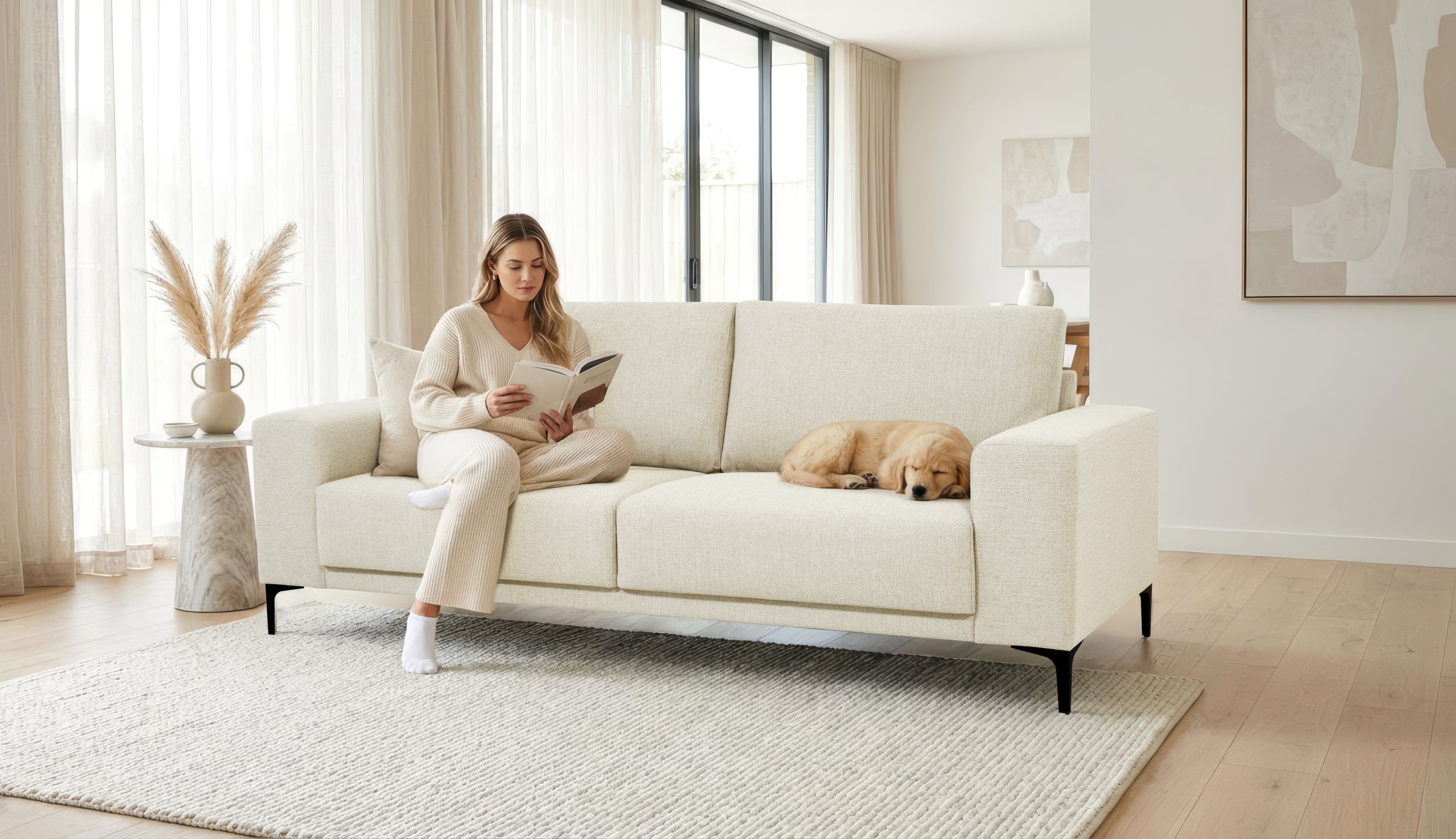 OTTO home 3-Sitzer "Xander" Breite 224 cm, Soft-Touch Chenille, schwarze Metallfüße