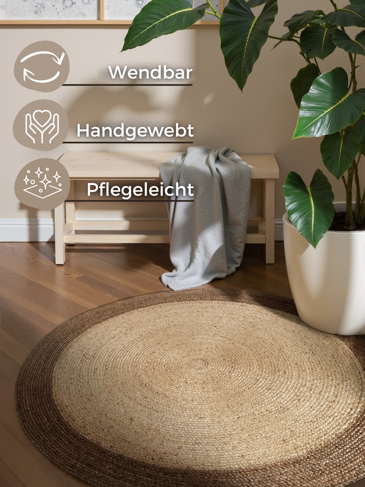 HANSE Home Teppich »Jutta Juteteppich«, rund, 9 mm Höhe, 100% Jutefaser, Natur, Wohnzimmer, Esszimmer, Flur, Boho, Skandi