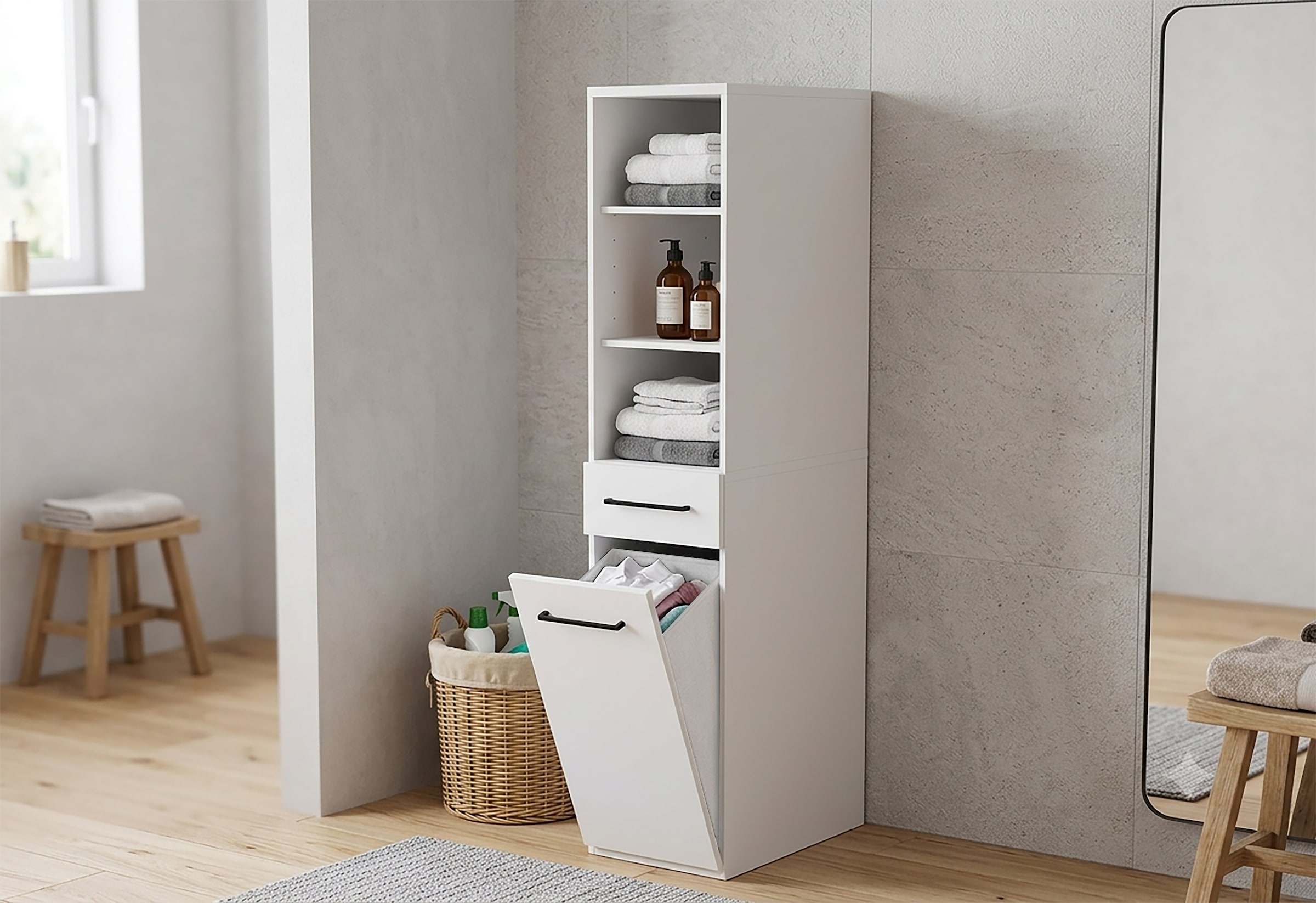 KOCHSTATION Wäscheschrank »KS-Linda« Breite 67 cm, 25mm starke Wände, ausziehbare Ablage