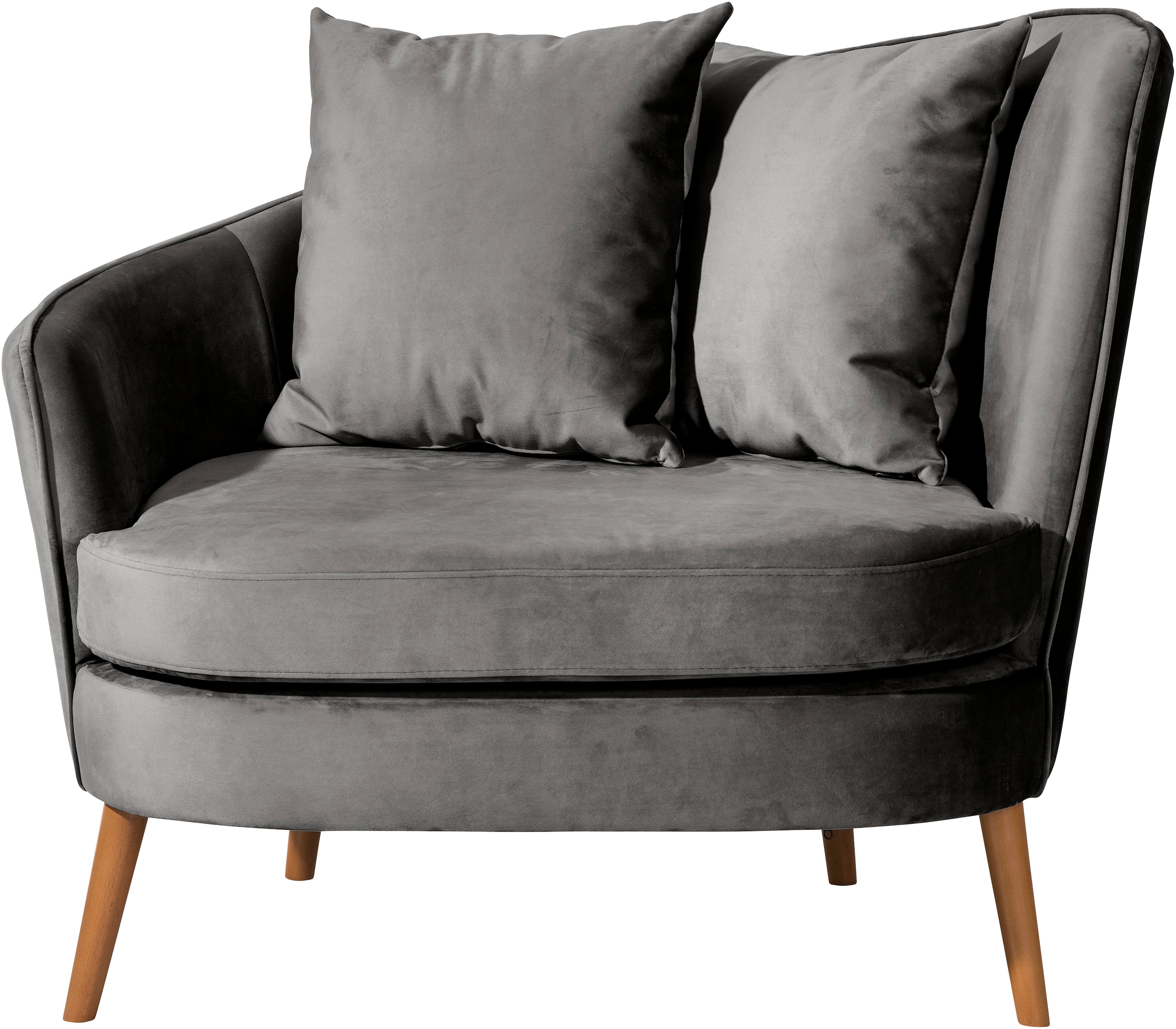 Max Winzer® Loungesessel »Mirandas, handgefertigter Sessel, Polstersessel, Sofamuschel«, hochwertige Verarbeitung, aus weichem Samtvelours, inkl. Zierkissen