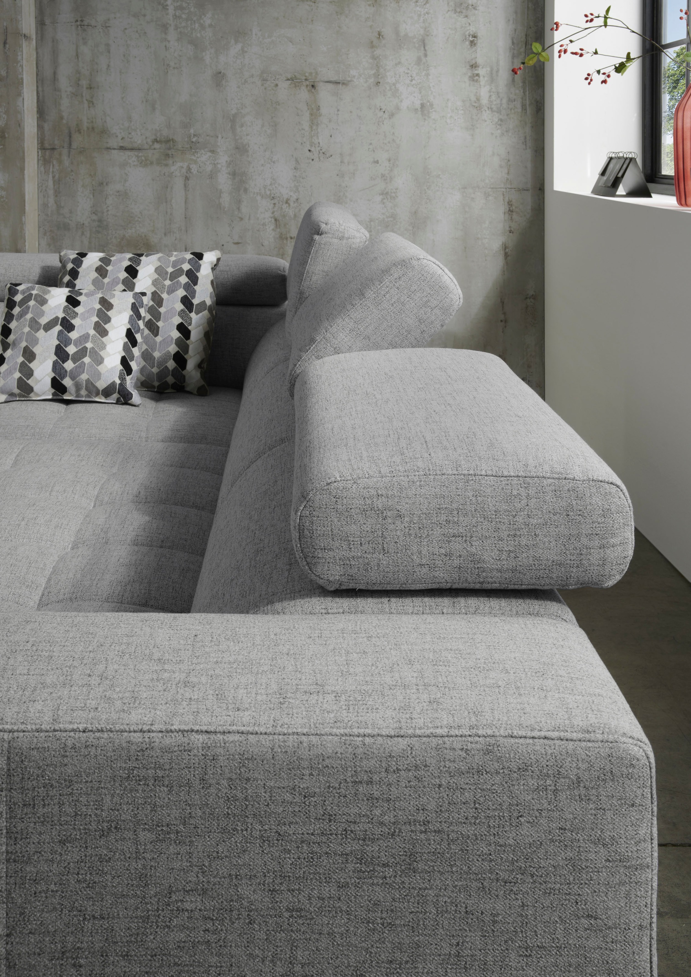 Ecksofa ALINA "Valea", grau (kiesel tta 9), B:274cm H:102cm T:207cm, Struktur TTA (100% Polyester), Sofas, Ecksofa, mit Rückenlehnenverstellung, wahlweise mit ausziehbarer Liegefläche 8